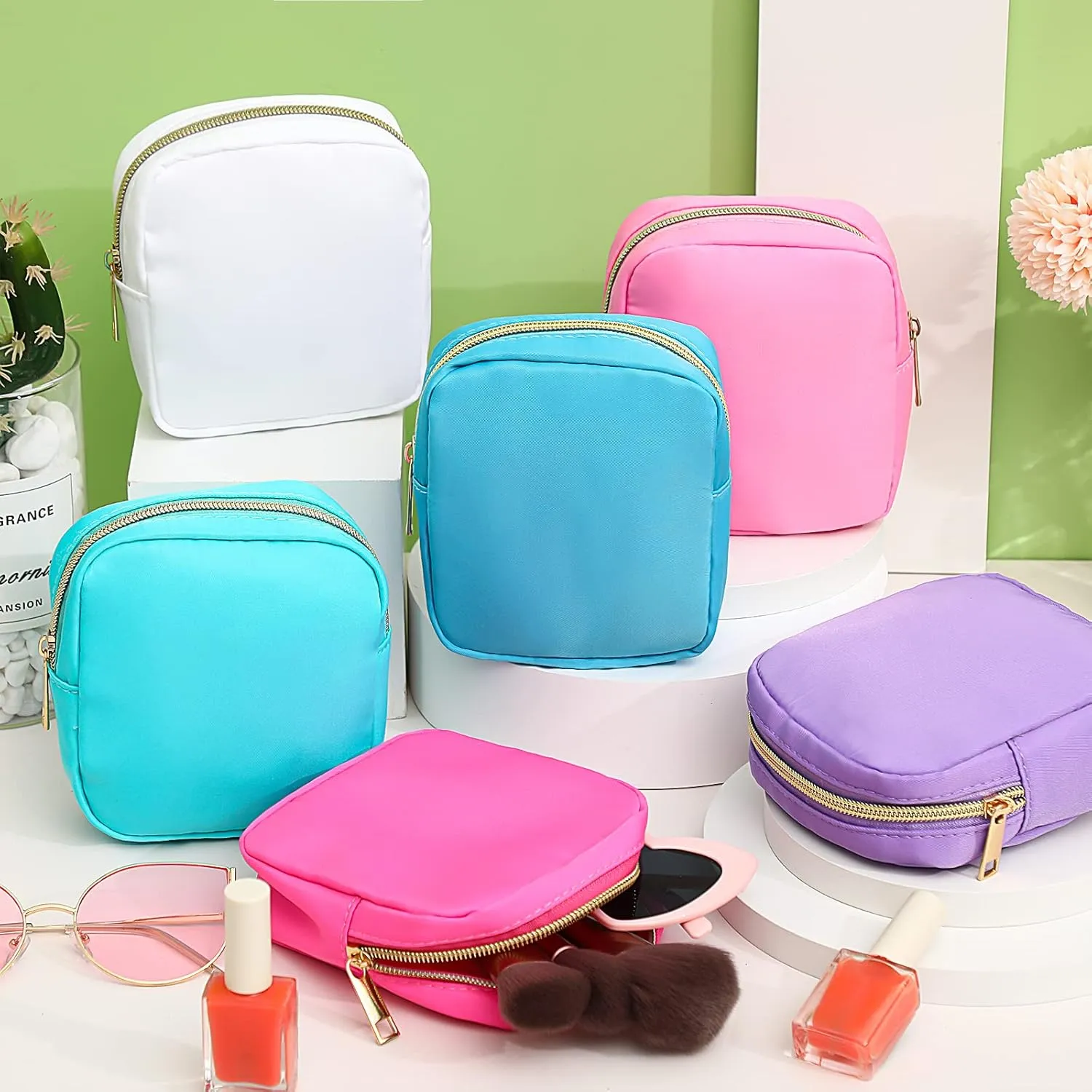 Remerry 6 Pcs Nylon Cosmetic Bag Travel Make up Pouch Toiletry with Zipper Preppy Makeup Bag Waterproof Organizer Case Set for Women Girls(4.7 x 5.1 x 2 Inches,Colorful)