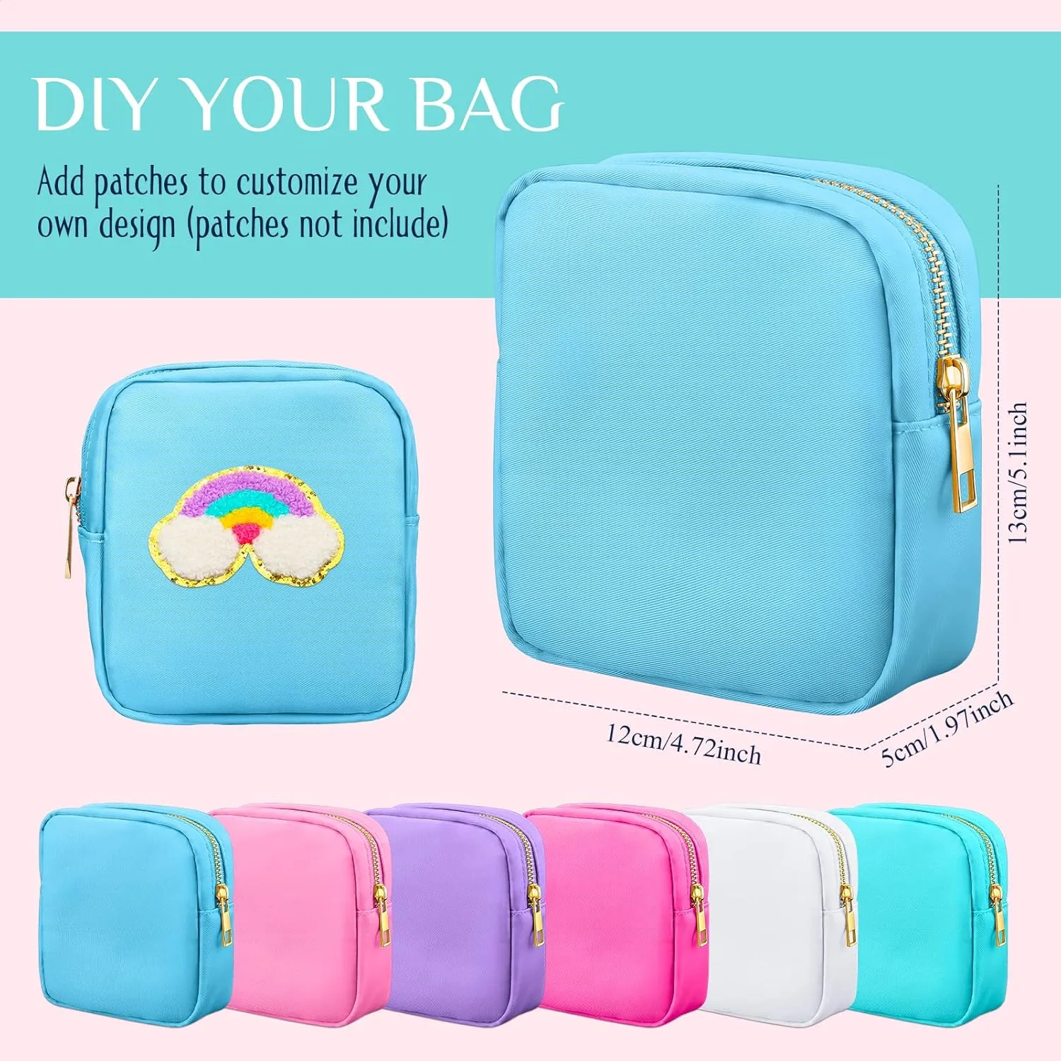 Remerry 6 Pcs Nylon Cosmetic Bag Travel Make up Pouch Toiletry with Zipper Preppy Makeup Bag Waterproof Organizer Case Set for Women Girls(4.7 x 5.1 x 2 Inches,Colorful)