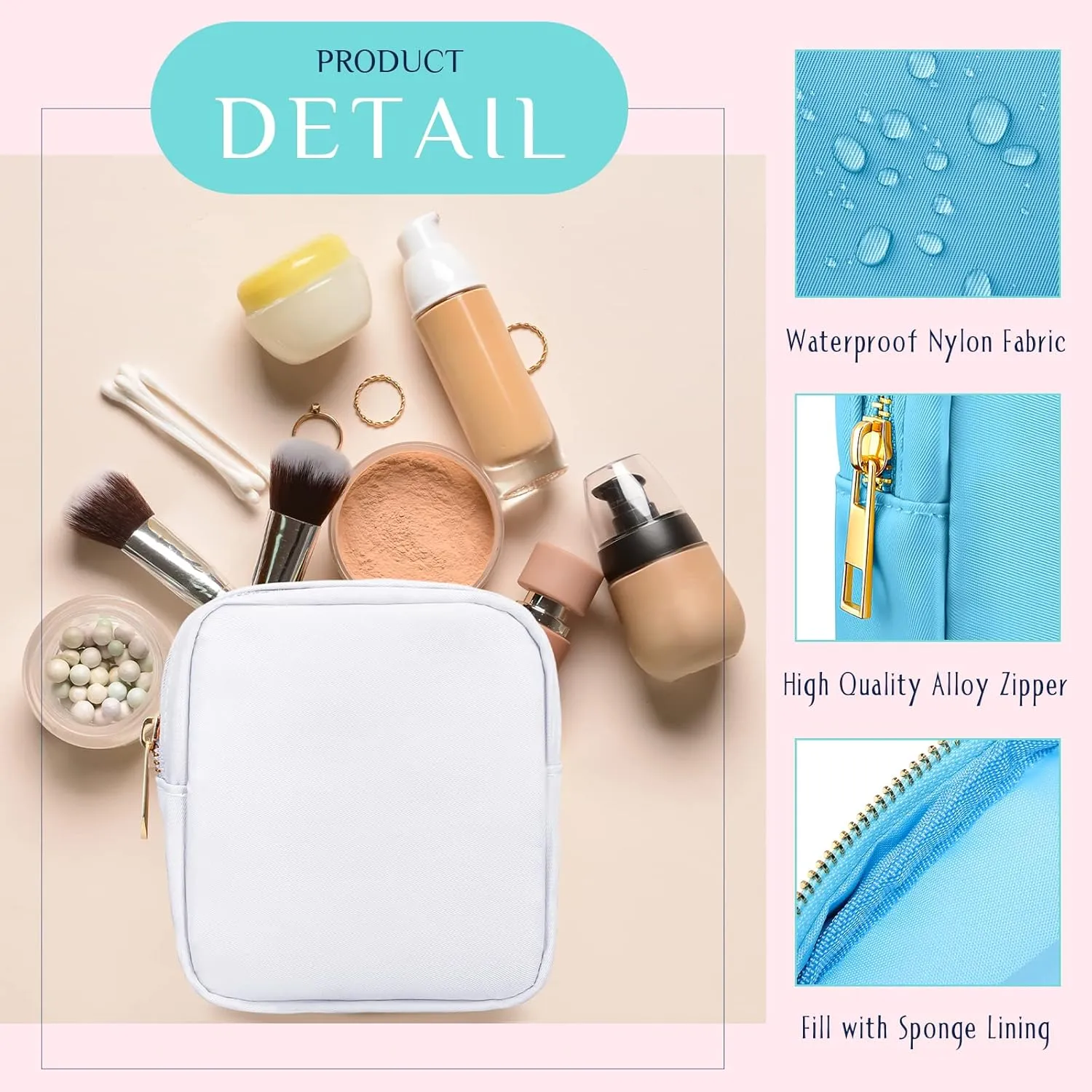 Remerry 6 Pcs Nylon Cosmetic Bag Travel Make up Pouch Toiletry with Zipper Preppy Makeup Bag Waterproof Organizer Case Set for Women Girls(4.7 x 5.1 x 2 Inches,Colorful)