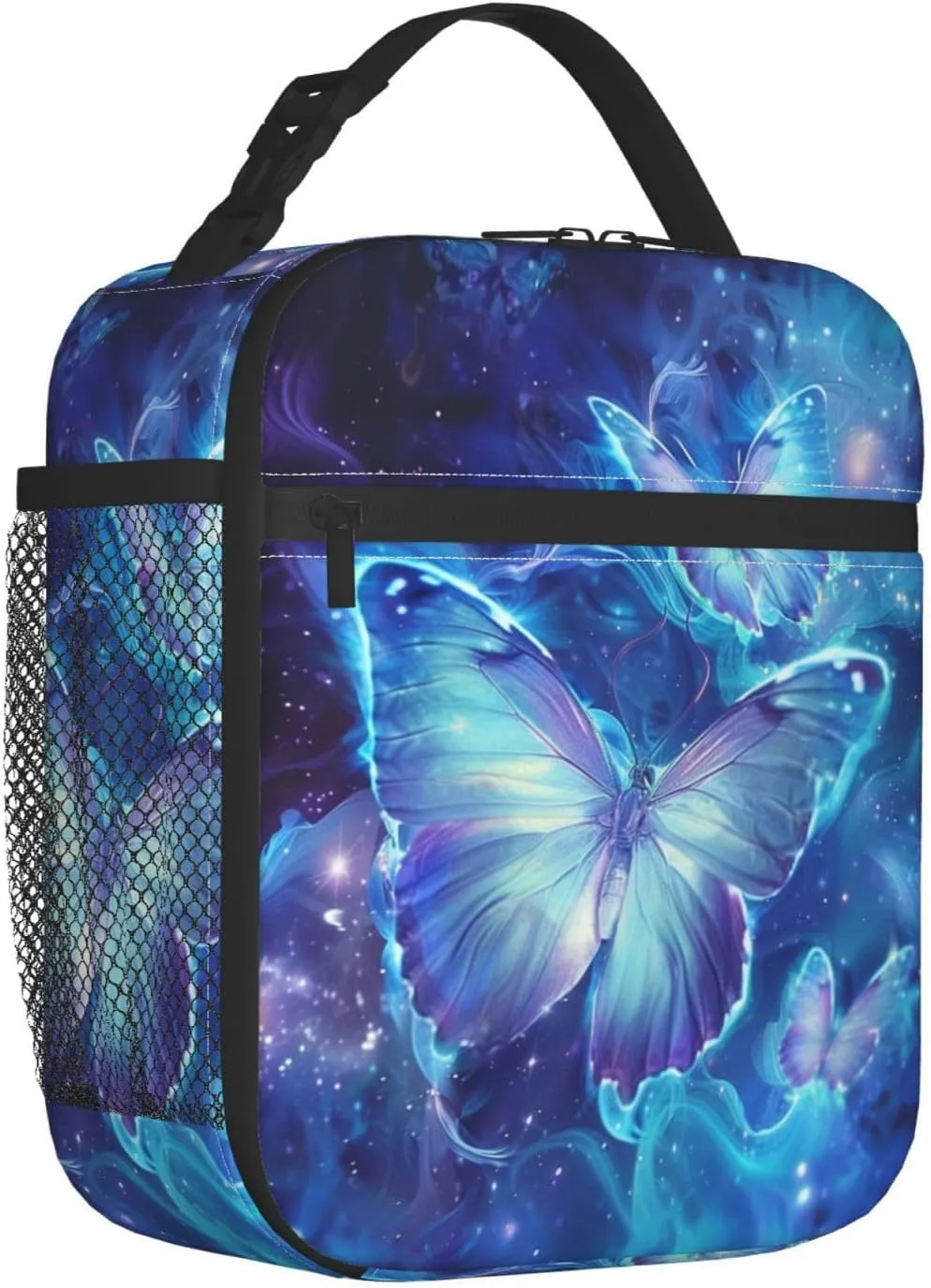 Reusable Butterfly Lunch Box for Kids Girls Boys Women Adult, Insulated Magical Lunch Bag,Polyester Cooler Cute Handbags Case for School Picnic Work Travel Beach or Hiking (Vibrant Blue)