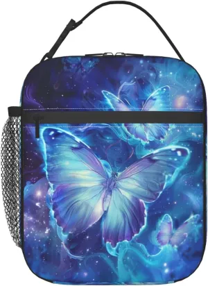 Reusable Butterfly Lunch Box for Kids Girls Boys Women Adult, Insulated Magical Lunch Bag,Polyester Cooler Cute Handbags Case for School Picnic Work Travel Beach or Hiking (Vibrant Blue)