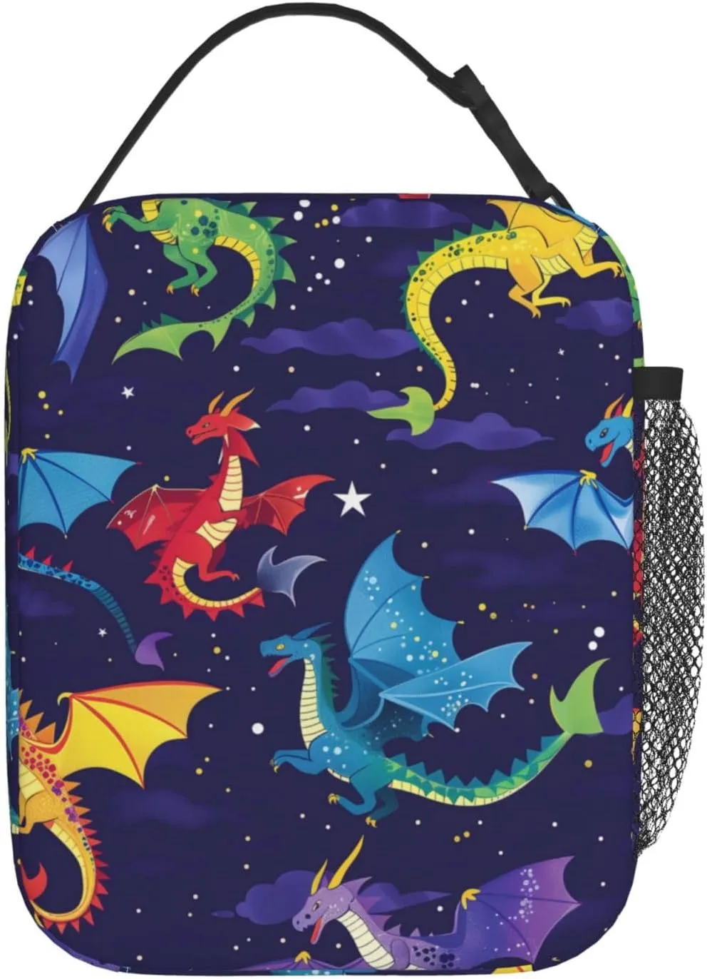 Reusable Dragon Lunch Box for Kids Girls Boys Women Adult, Insulated Night Sky Lunch Bag,Polyester Cooler Handbags Case for School Picnic Work Travel Beach or Hiking (Dark Blue)