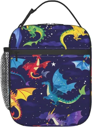 Reusable Dragon Lunch Box for Kids Girls Boys Women Adult, Insulated Night Sky Lunch Bag,Polyester Cooler Handbags Case for School Picnic Work Travel Beach or Hiking (Dark Blue)