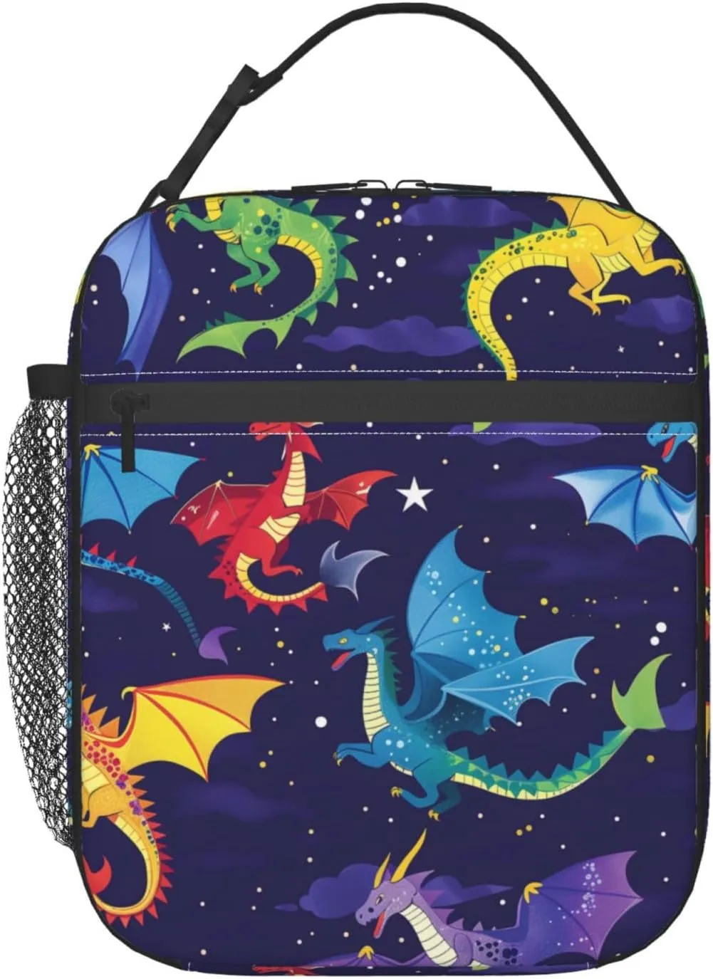 Reusable Dragon Lunch Box for Kids Girls Boys Women Adult, Insulated Night Sky Lunch Bag,Polyester Cooler Handbags Case for School Picnic Work Travel Beach or Hiking (Dark Blue)