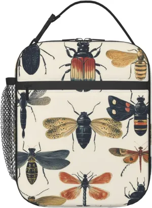 Reusable Vintage Insect Lunch Box for Kids Girls Boys Women Adult, Insulated Beetle Bee Dragonfly Retro Lunch Bag,Polyester Cooler Handbags Case for School Picnic Work Travel Beach or Hiking