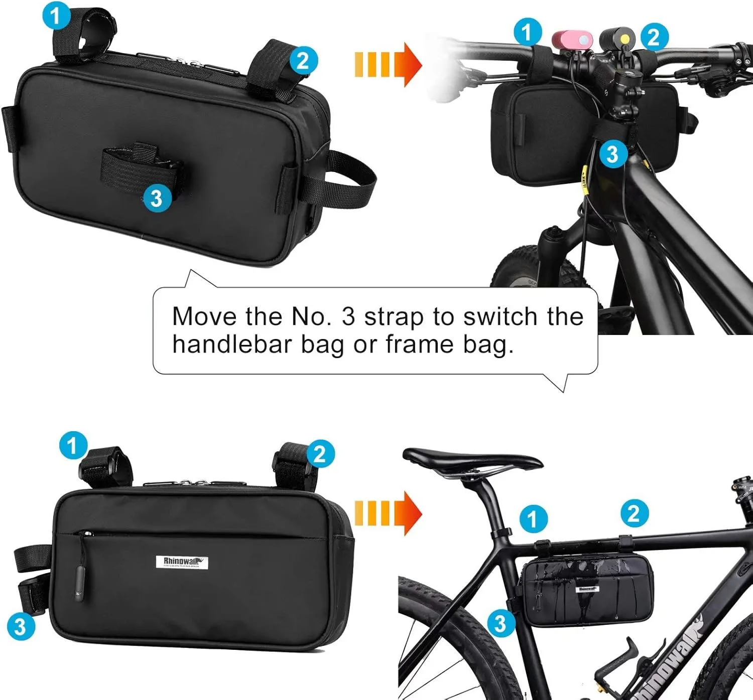 Rhinowalk Multifunction Bike Handlebar Bag Front Bag 3L Bicycle Frame Bag Waterproof Shoulder Bag Handbag Waist Bag