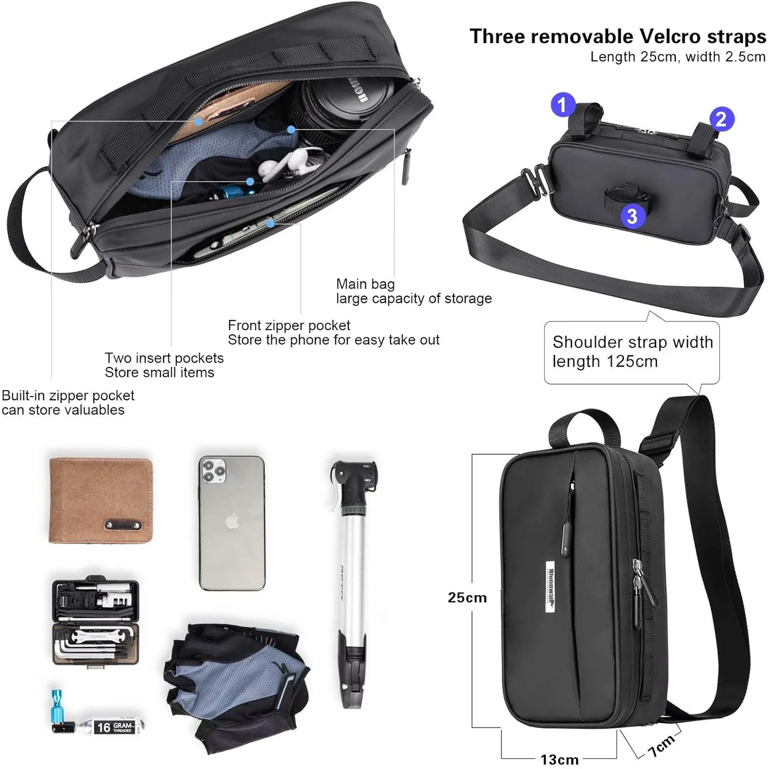 Rhinowalk Multifunction Bike Handlebar Bag Front Bag 3L Bicycle Frame Bag Waterproof Shoulder Bag Handbag Waist Bag