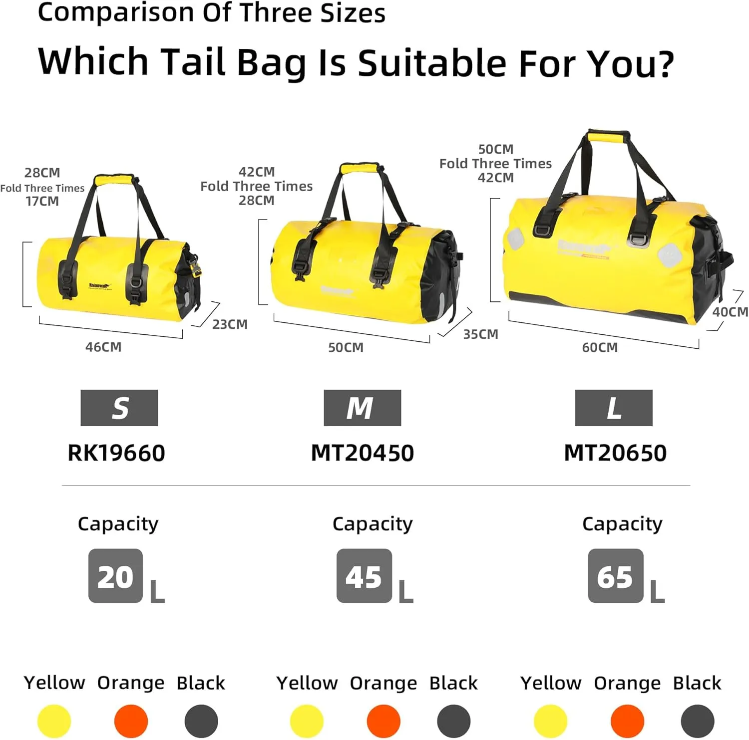 Rhinowalk Waterproof Duffle Dry Bag 20L Bike Bag Motorcycle Tail Bag Motor Travel Luggage for Camping, Boating, Cycling, Motorcycle-Orange