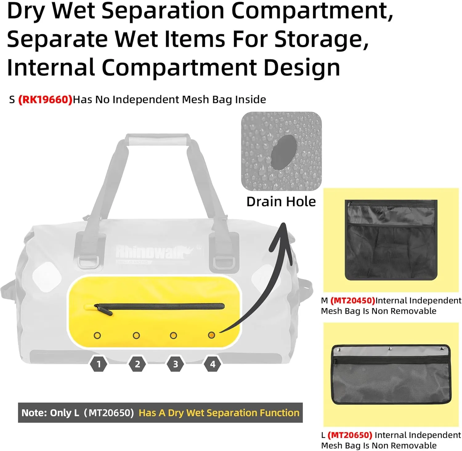 Rhinowalk Waterproof Duffle Dry Bag 20L Bike Bag Motorcycle Tail Bag Motor Travel Luggage for Camping, Boating, Cycling, Motorcycle-Orange