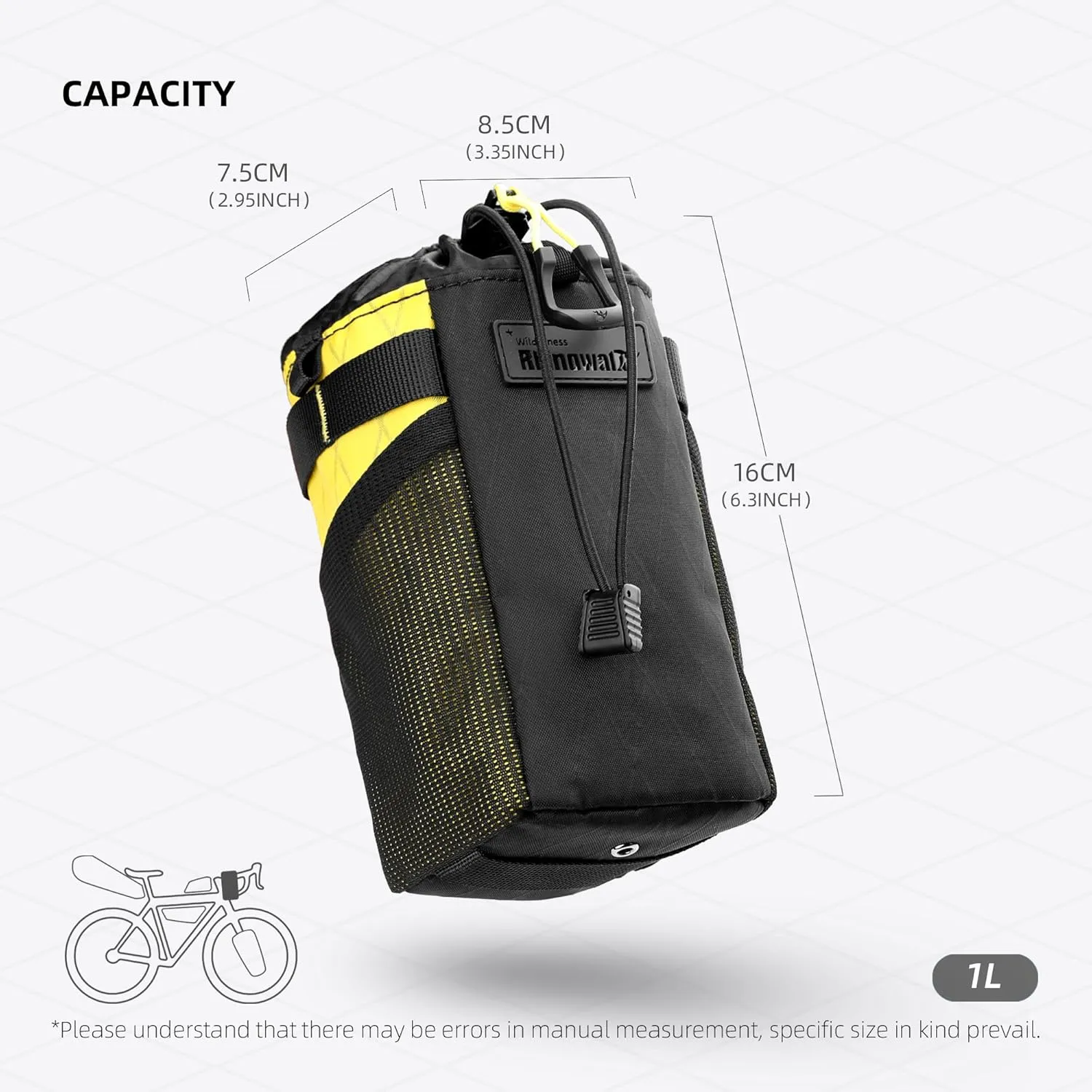 Rhinowalk Yellow Bike Handlebar Bag, Waterproof Bicycle Water Bottle Bag with Quick Release Buckle Drink Holder Phone Bag, Professional Cycling Accessories