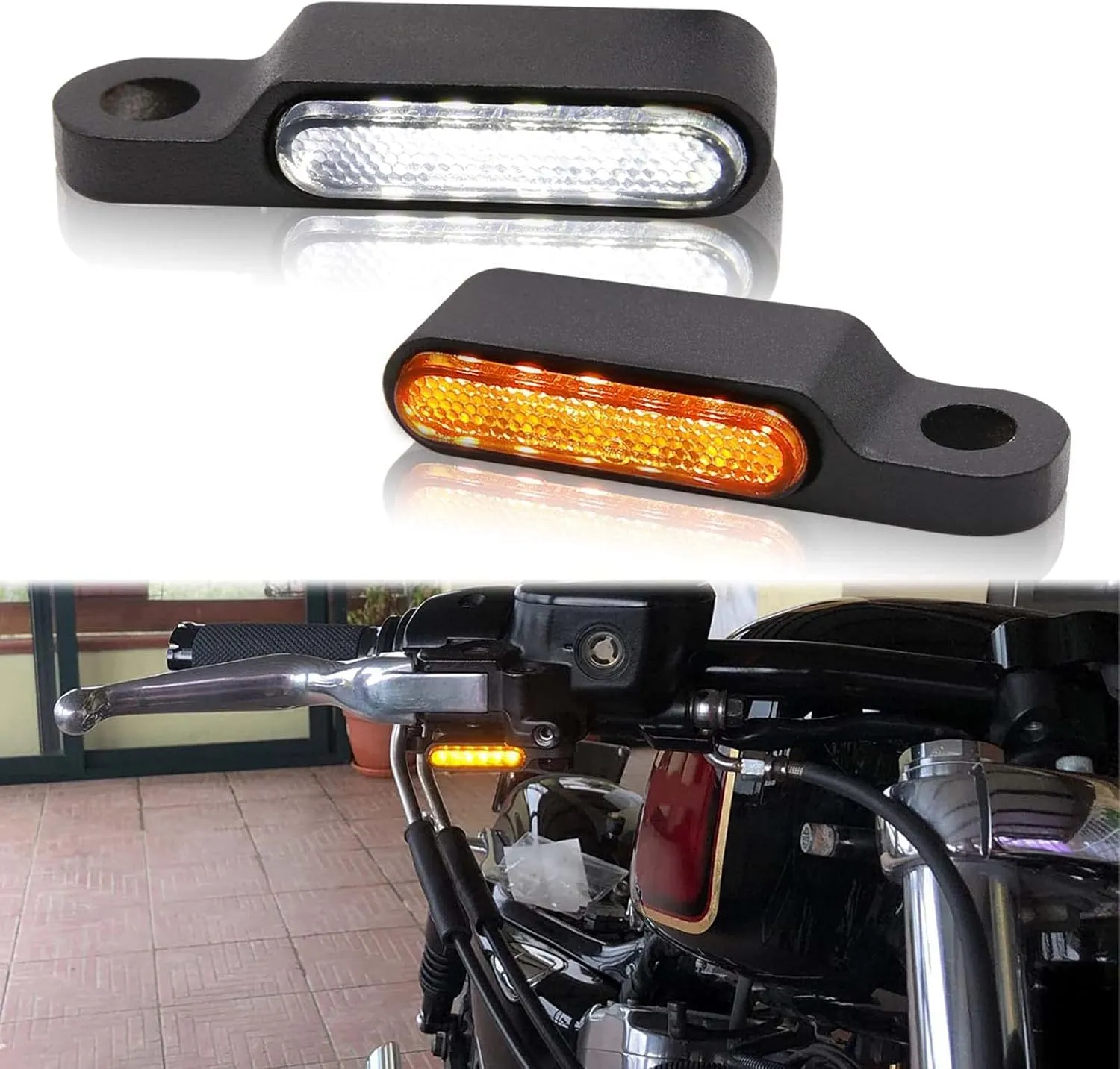Rich Choices Handlebar LED Turn Signals Mini Motorcycle Blinkers Front Running Light Universal Compatible with Harley Sportster Dyna Honda Shadow Kawasaki Vulcan Yamaha V-Star Road Star