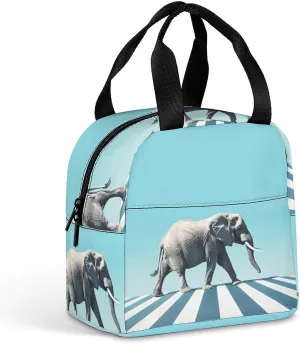 Road Elephant Crossing Reusable Lunch Bag Insulated Lunch Tote Box Cooler Food Handbags Case for Women Men