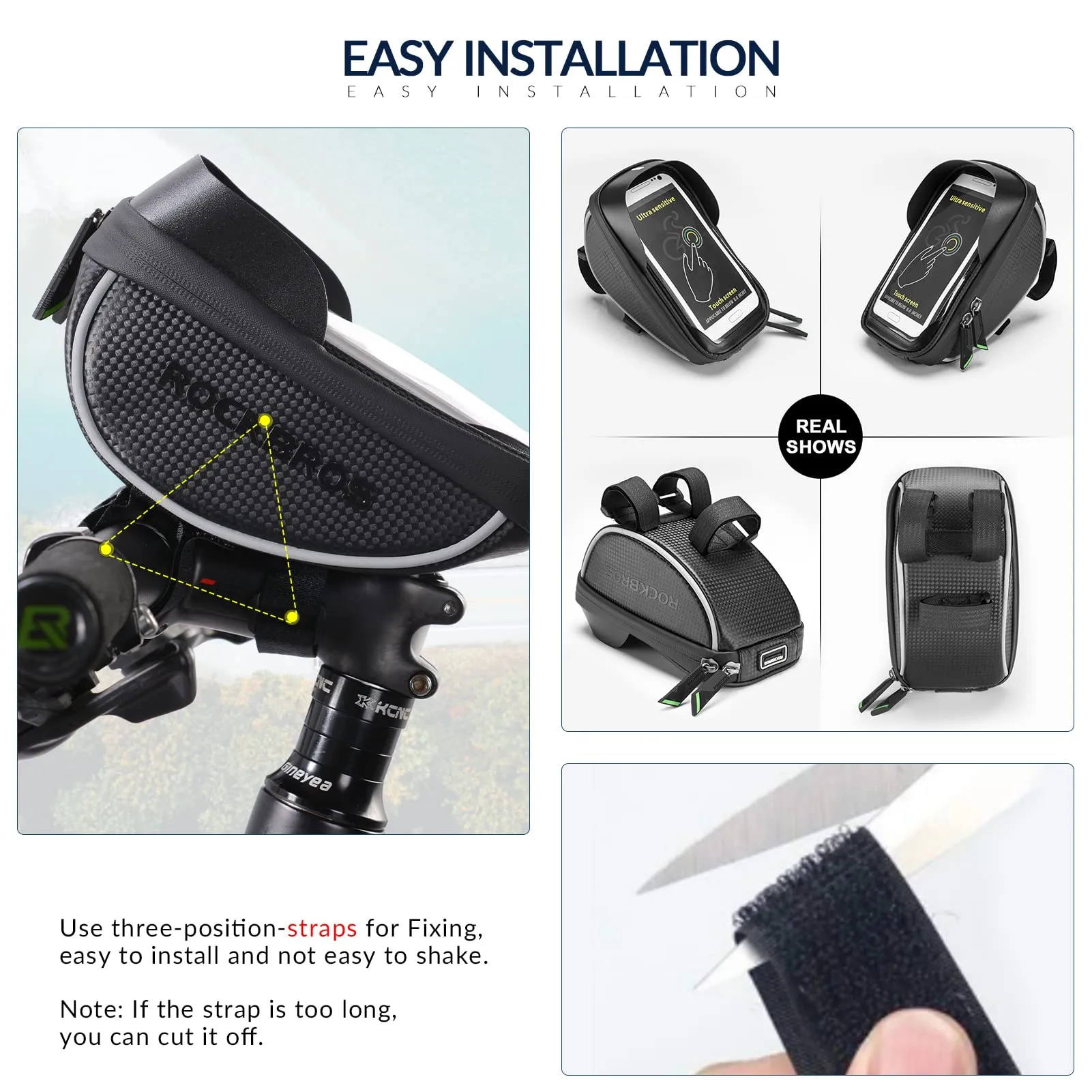 ROCKBROS Bike Handlebar Bags Waterproof Touch Screen Pouch Case Holder