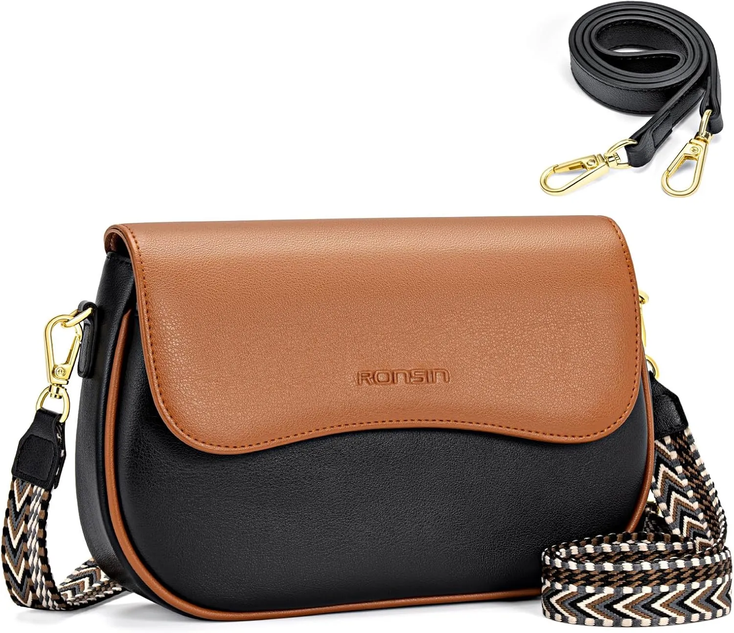 RONSIN Flap Saddle Bag for Women Crossbody Wallet Purse with RFID Card Saddle Purse Adjustable Strap Crossbody Bags