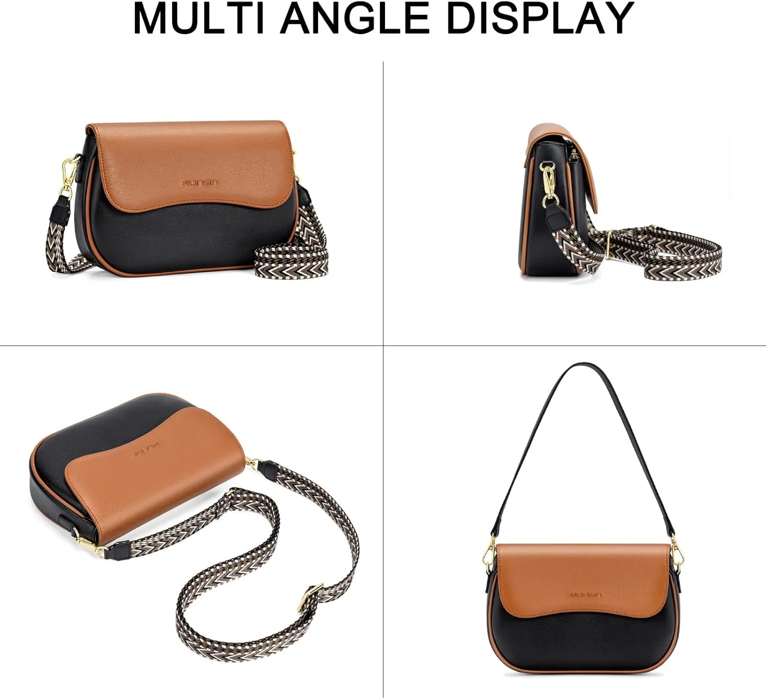 RONSIN Flap Saddle Bag for Women Crossbody Wallet Purse with RFID Card Saddle Purse Adjustable Strap Crossbody Bags