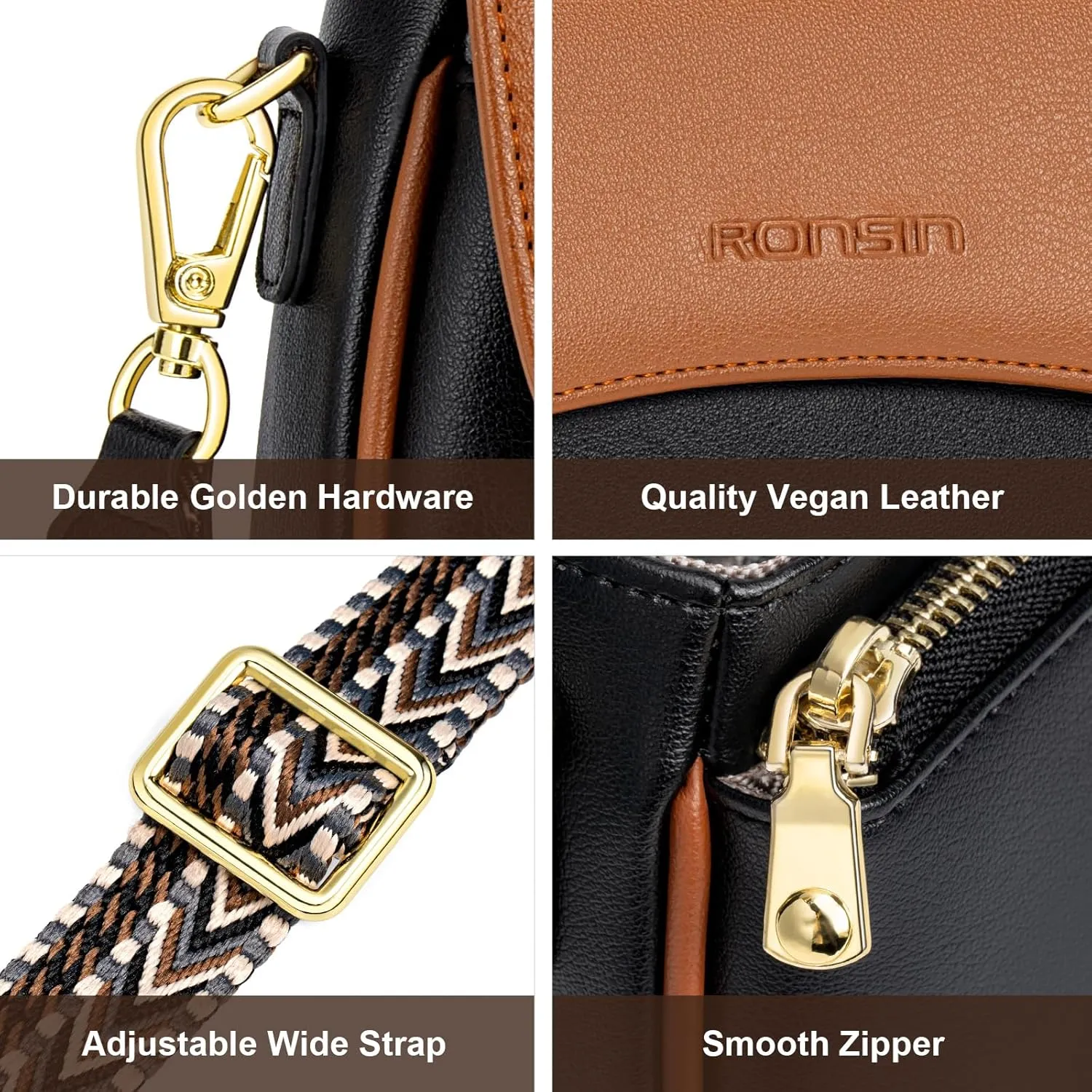RONSIN Flap Saddle Bag for Women Crossbody Wallet Purse with RFID Card Saddle Purse Adjustable Strap Crossbody Bags