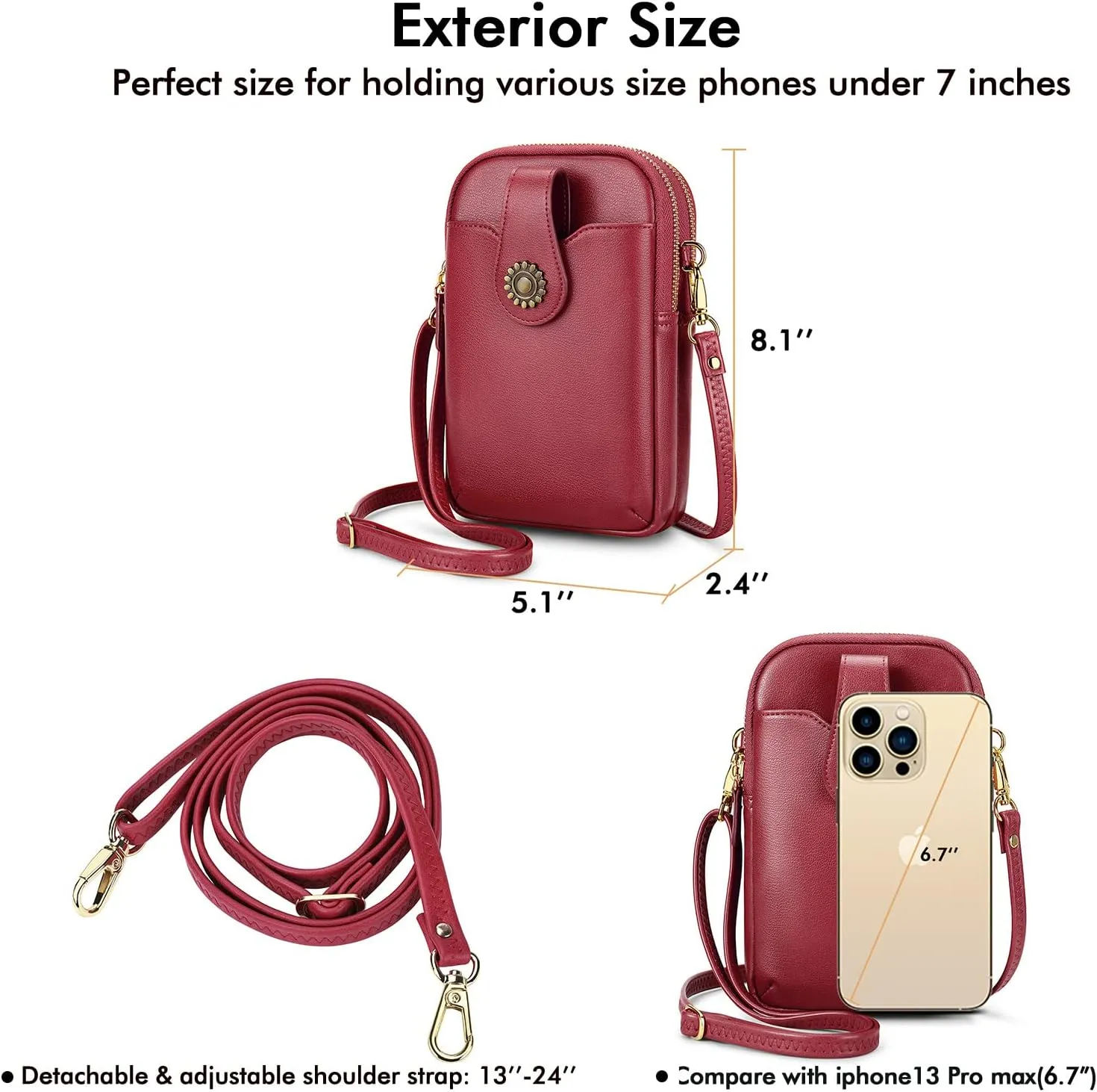 RONSIN Leather Small Crossbody Purse for Women Cell Phone Bag Holder Wallet Purse Travel Pouch Adjustable Strap