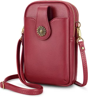 RONSIN Leather Small Crossbody Purse for Women Cell Phone Bag Holder Wallet Purse Travel Pouch Adjustable Strap