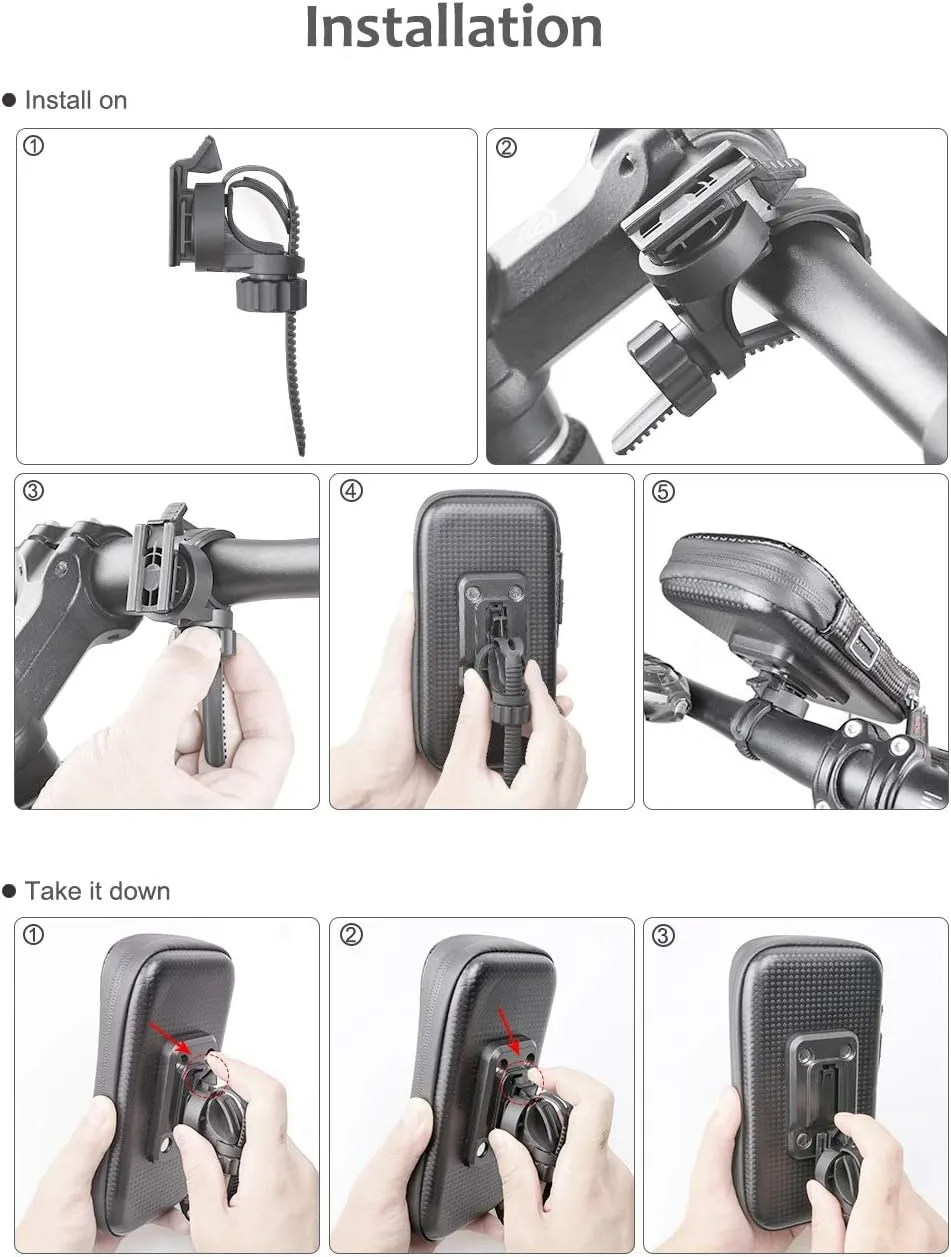 ROTTO Bike Phone Mount Bicycle Cell Phone Holder Handlebar Bag Anti-shake Waterproof with 360° Rotation Three Sizes