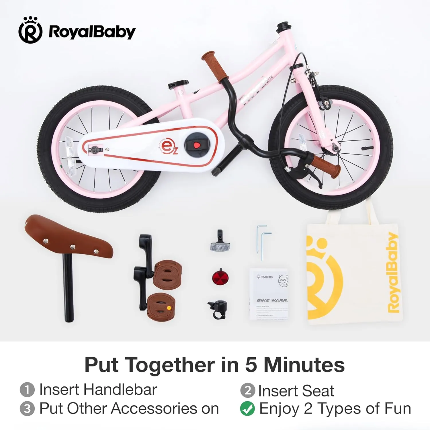 RoyalBaby Kids Bike, Terra EZ Balance to Pedal Convertable Bicycle, 14 16 18 Inch Easy Learn Balancing to Biking Boys Girls Ages 3-9 Years Beginners
