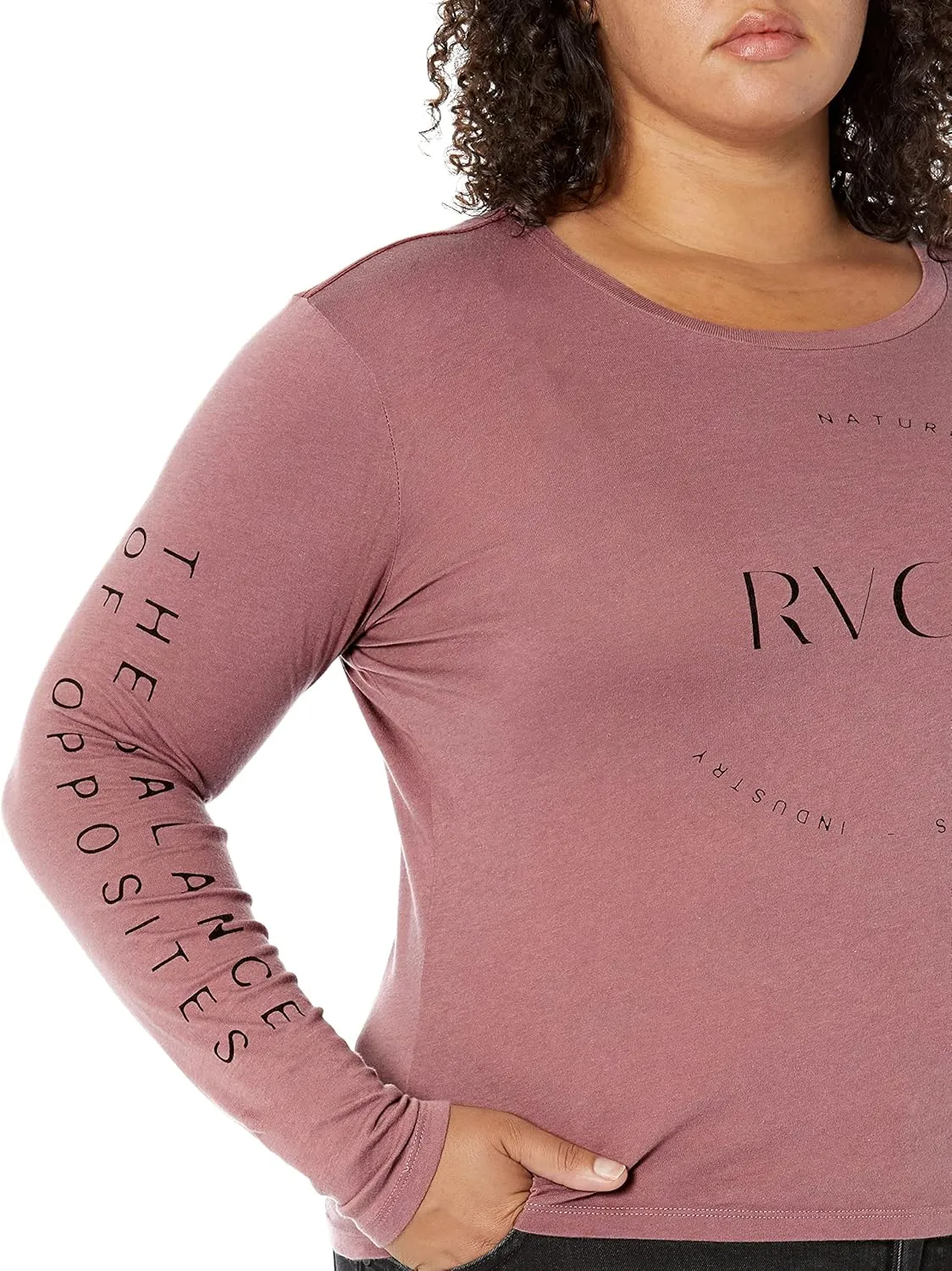 RVCA Women's Red Stitch Long Sleeve Graphic Tee Shirt