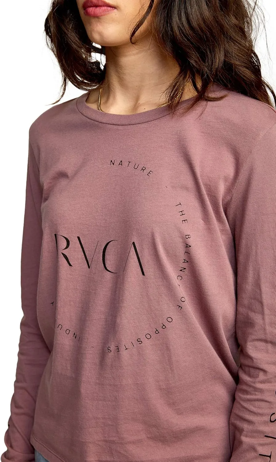 RVCA Women's Red Stitch Long Sleeve Graphic Tee Shirt