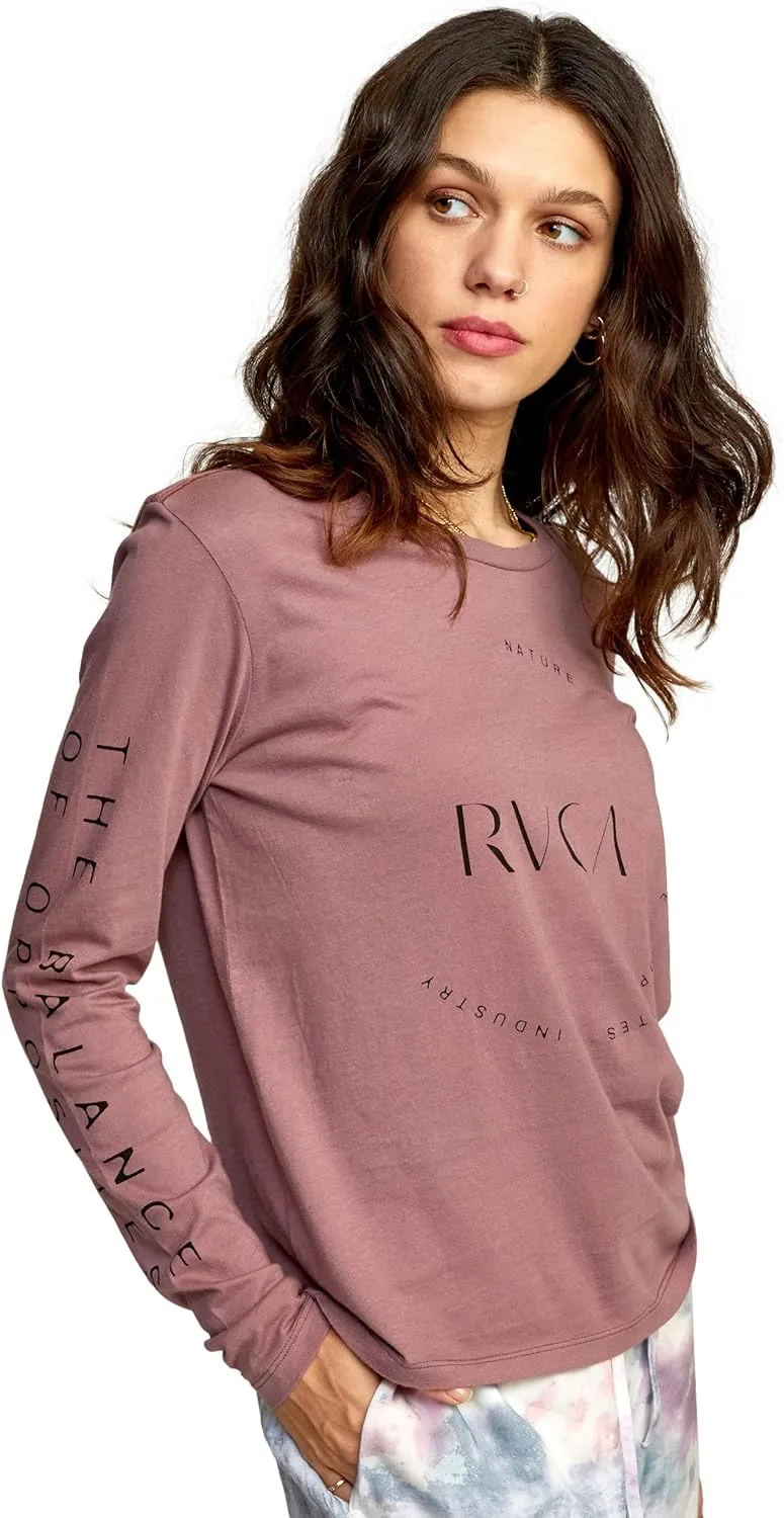 RVCA Women's Red Stitch Long Sleeve Graphic Tee Shirt