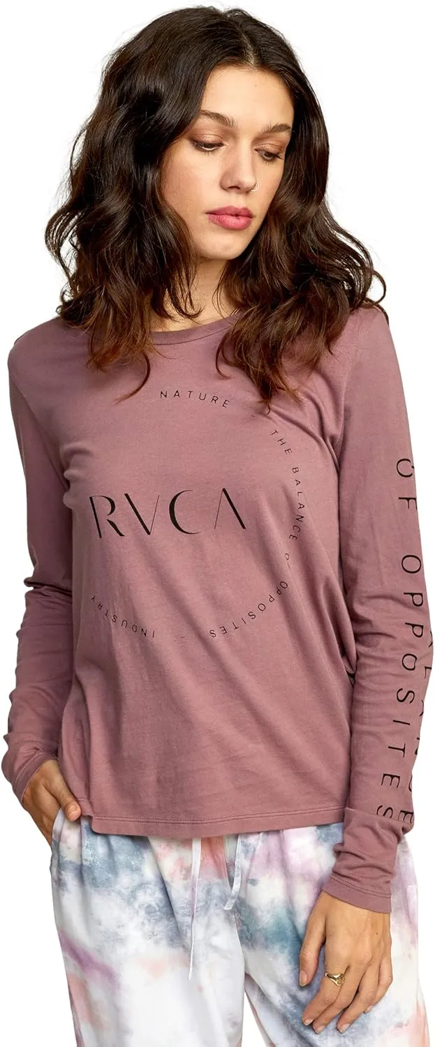 RVCA Women's Red Stitch Long Sleeve Graphic Tee Shirt