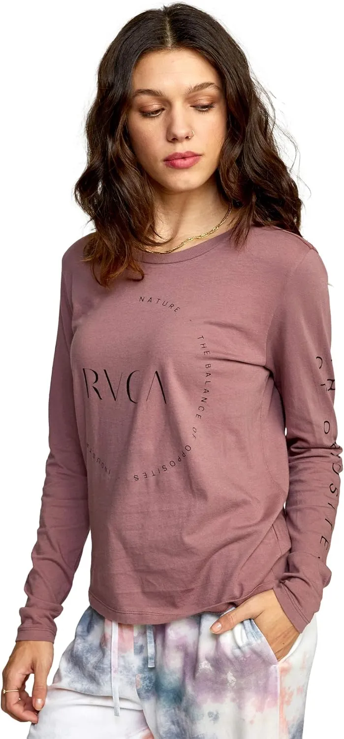 RVCA Women's Red Stitch Long Sleeve Graphic Tee Shirt