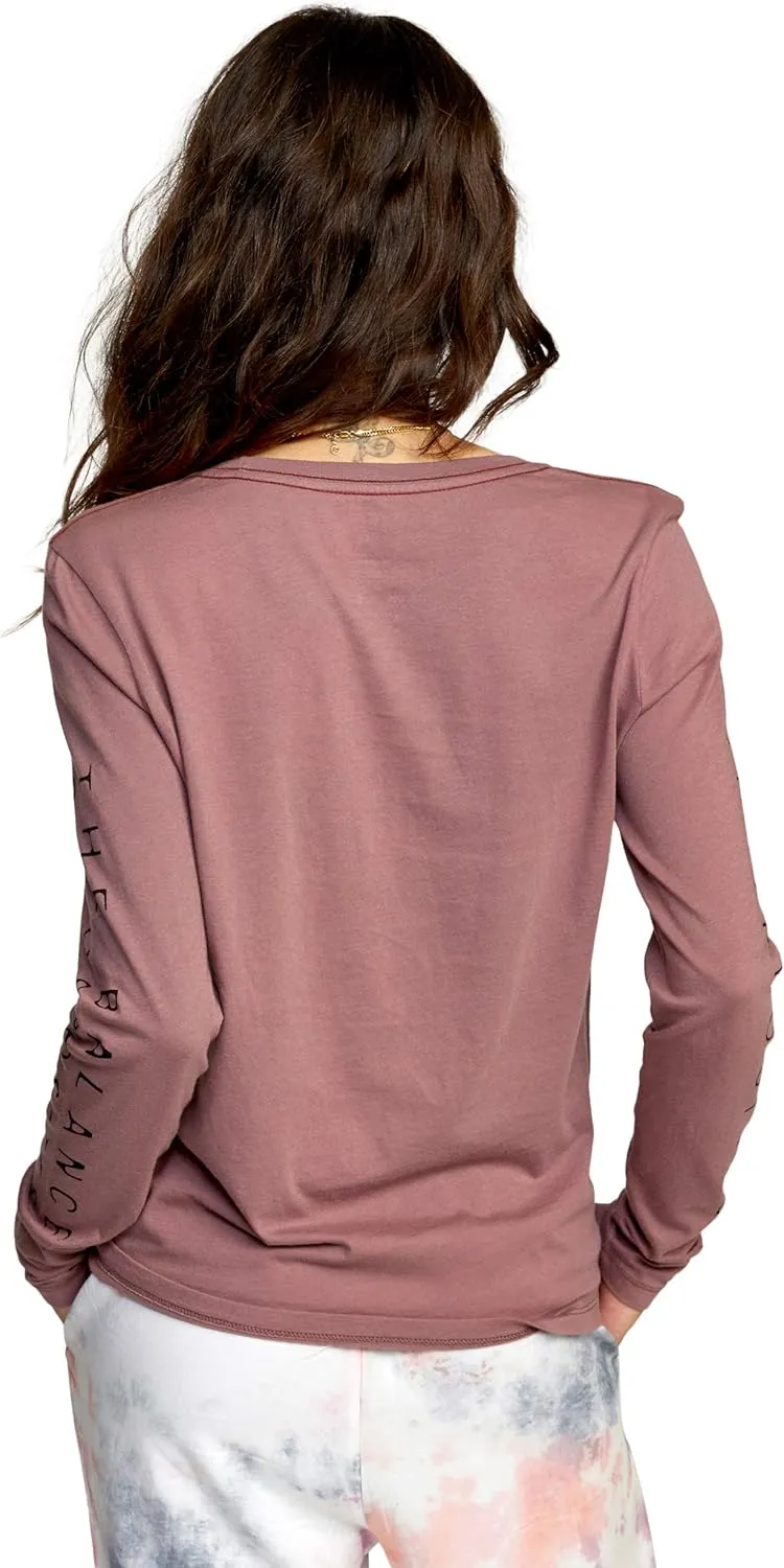RVCA Women's Red Stitch Long Sleeve Graphic Tee Shirt