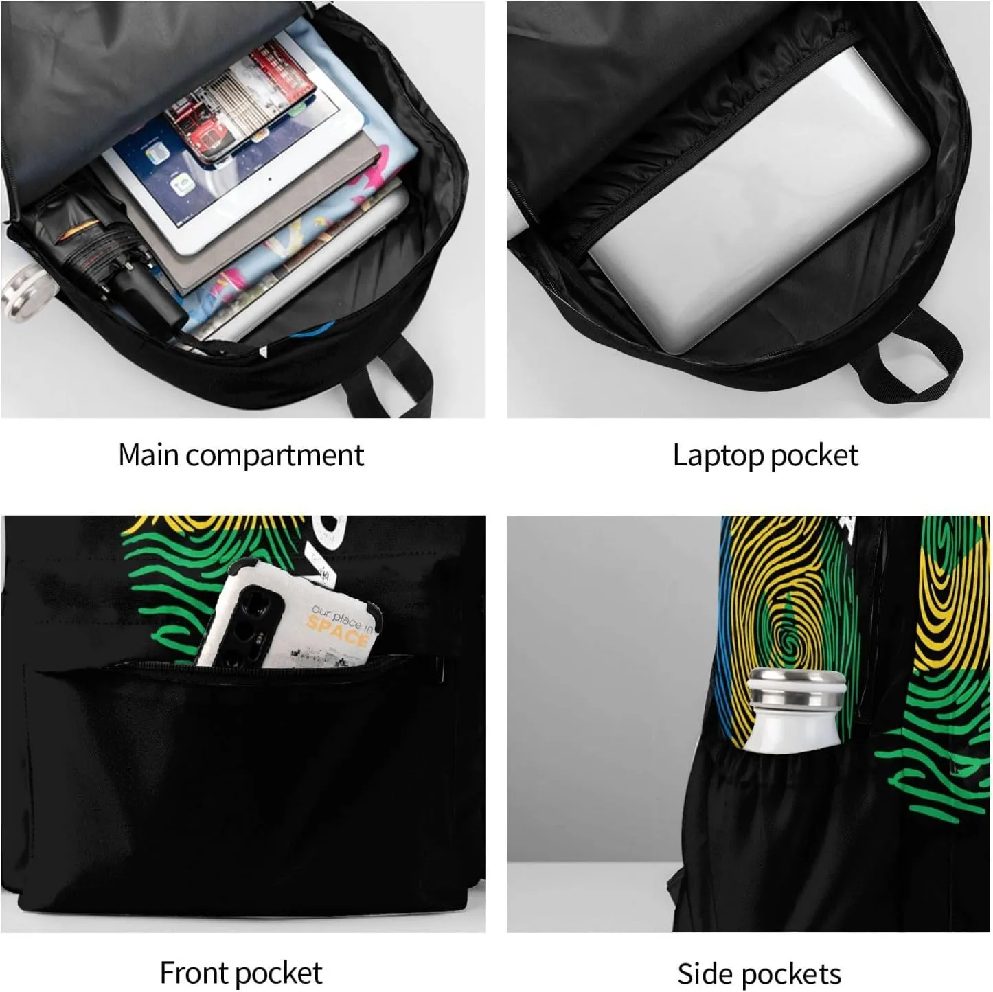 Saint Vincent Grenadines Flag Fingers Print Casual Backpack Large Capacity Travel Backpacks Laptop Daypack Commuter Rucksack Adjustable Strap Sports Bags for Hiking Biking