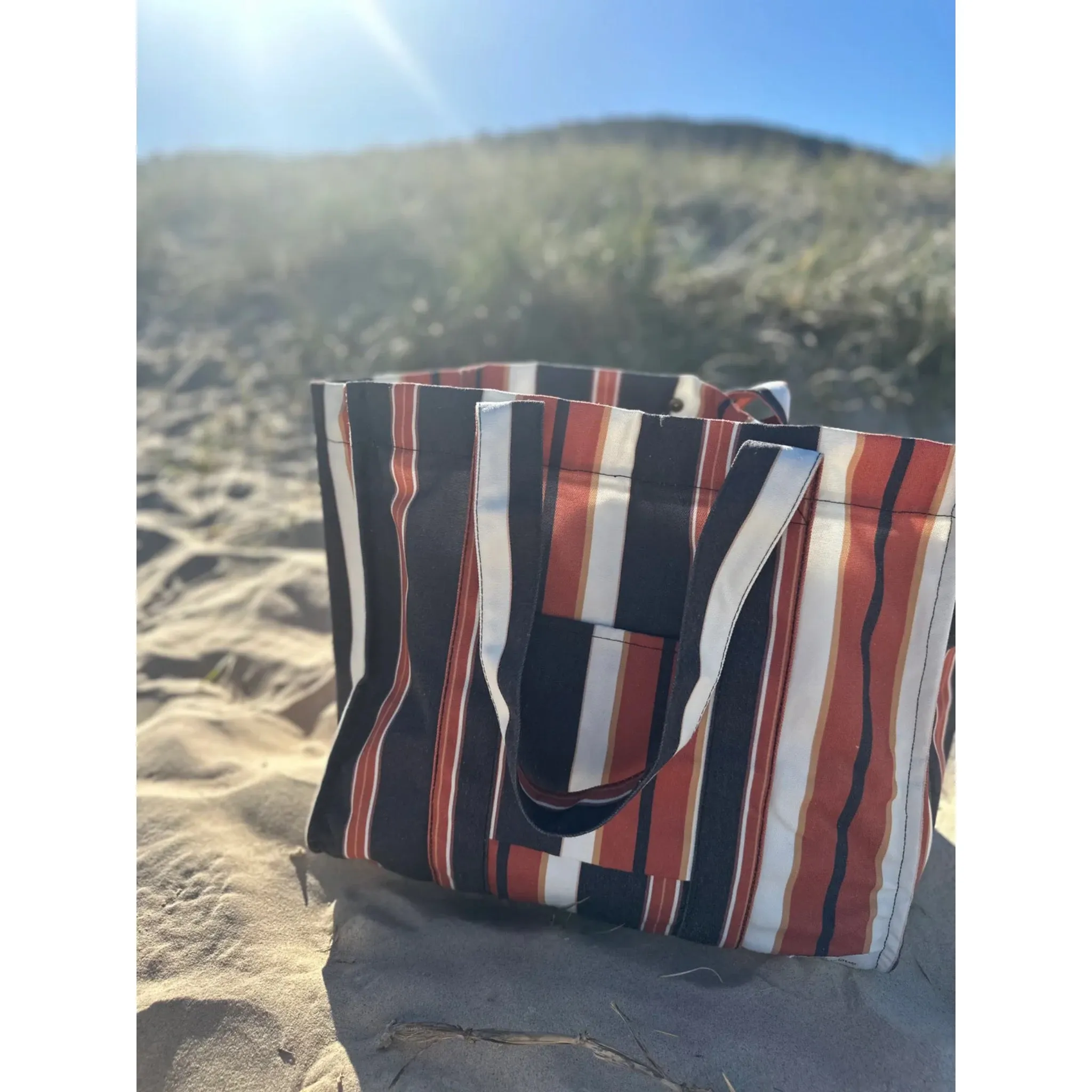 Salty Shadows Oversized Beach Bag - Brown Stripe