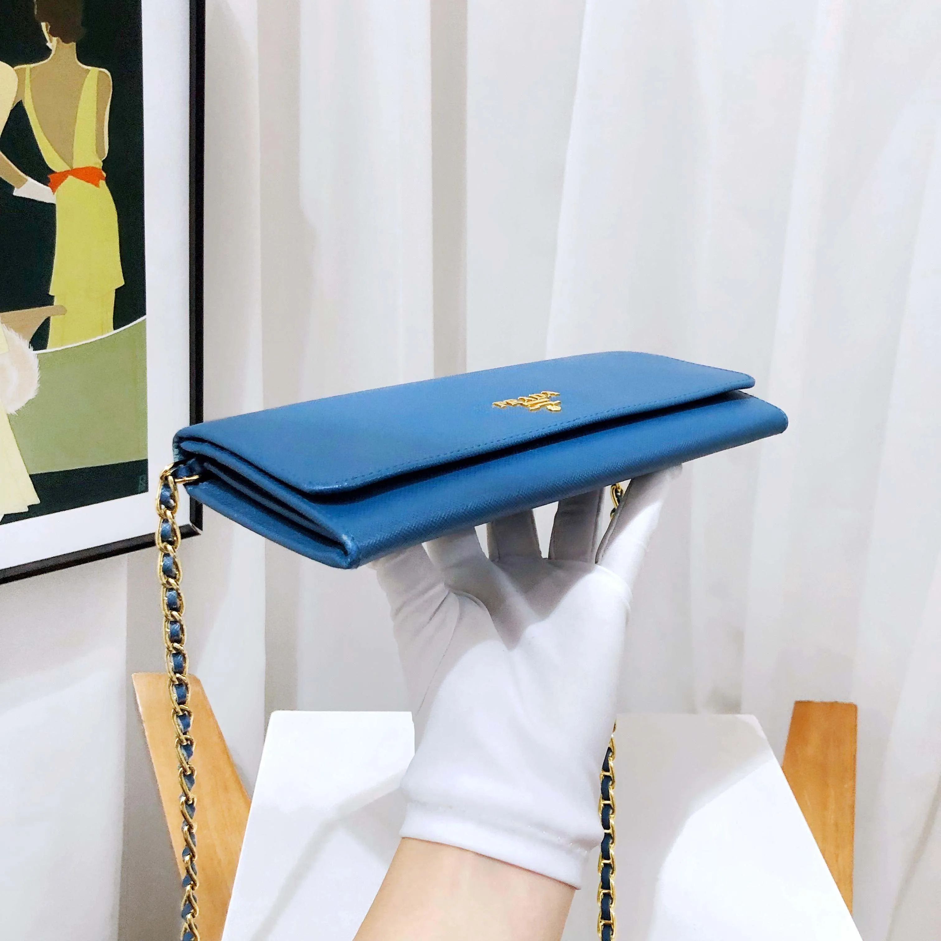 Satisfaction guaranteed Cuir Wallet on Saffiano Global availability Blue Chain Prada