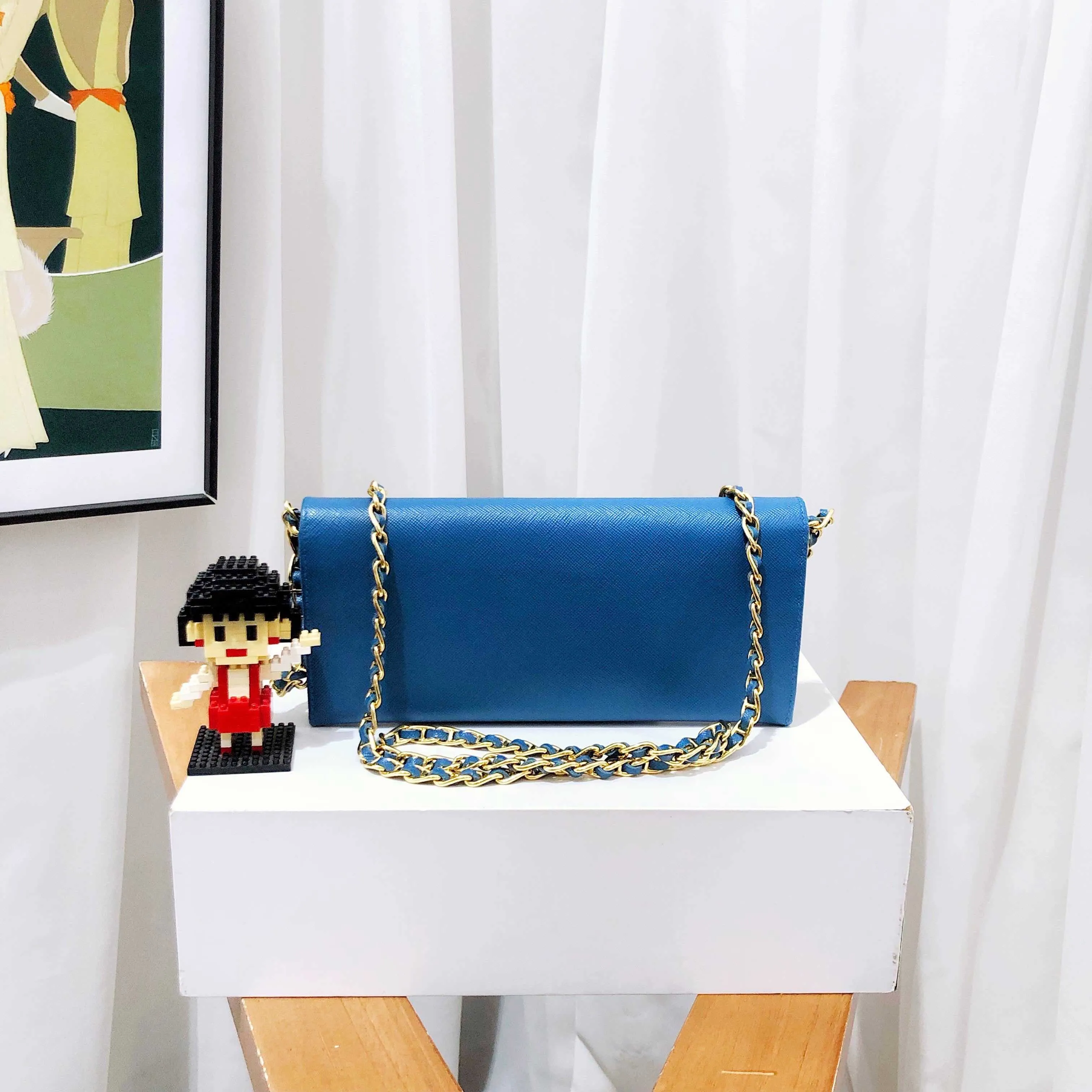 Satisfaction guaranteed Cuir Wallet on Saffiano Global availability Blue Chain Prada