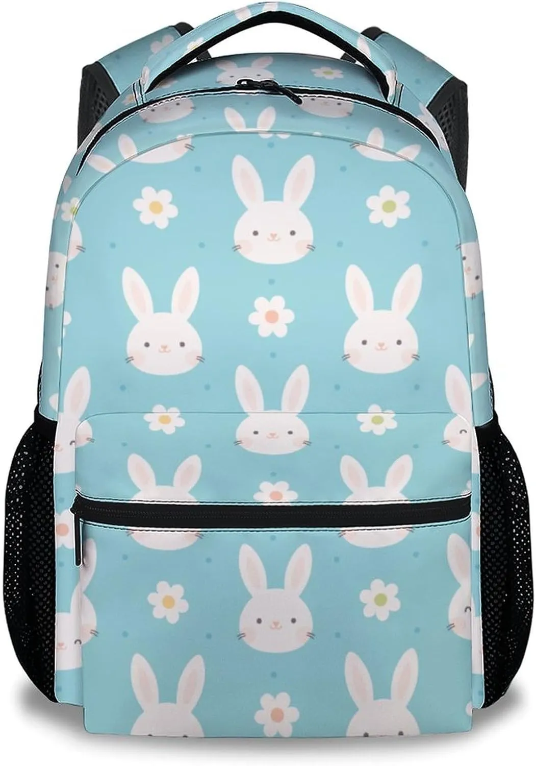 School Backpack for Girls - 17 Inch Large Capacity Aesthetic Kid Backpack - Cyan Durable Bunny Bookbag for School, Travel and Camp