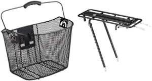 Schwinn Bike Wire Basket & Rear Rack Bundle, Quick Release Handlebar Mount and Adjustable Rear Rack, Weatherproof, Fits Most Adult Bikes, Holds Up to 26 lbs