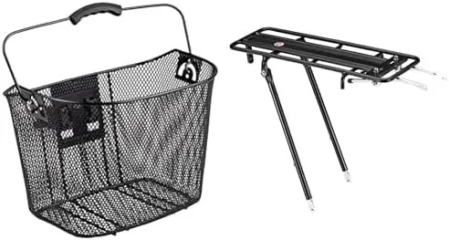 Schwinn Bike Wire Basket & Rear Rack Bundle, Quick Release Handlebar Mount and Adjustable Rear Rack, Weatherproof, Fits Most Adult Bikes, Holds Up to 26 lbs