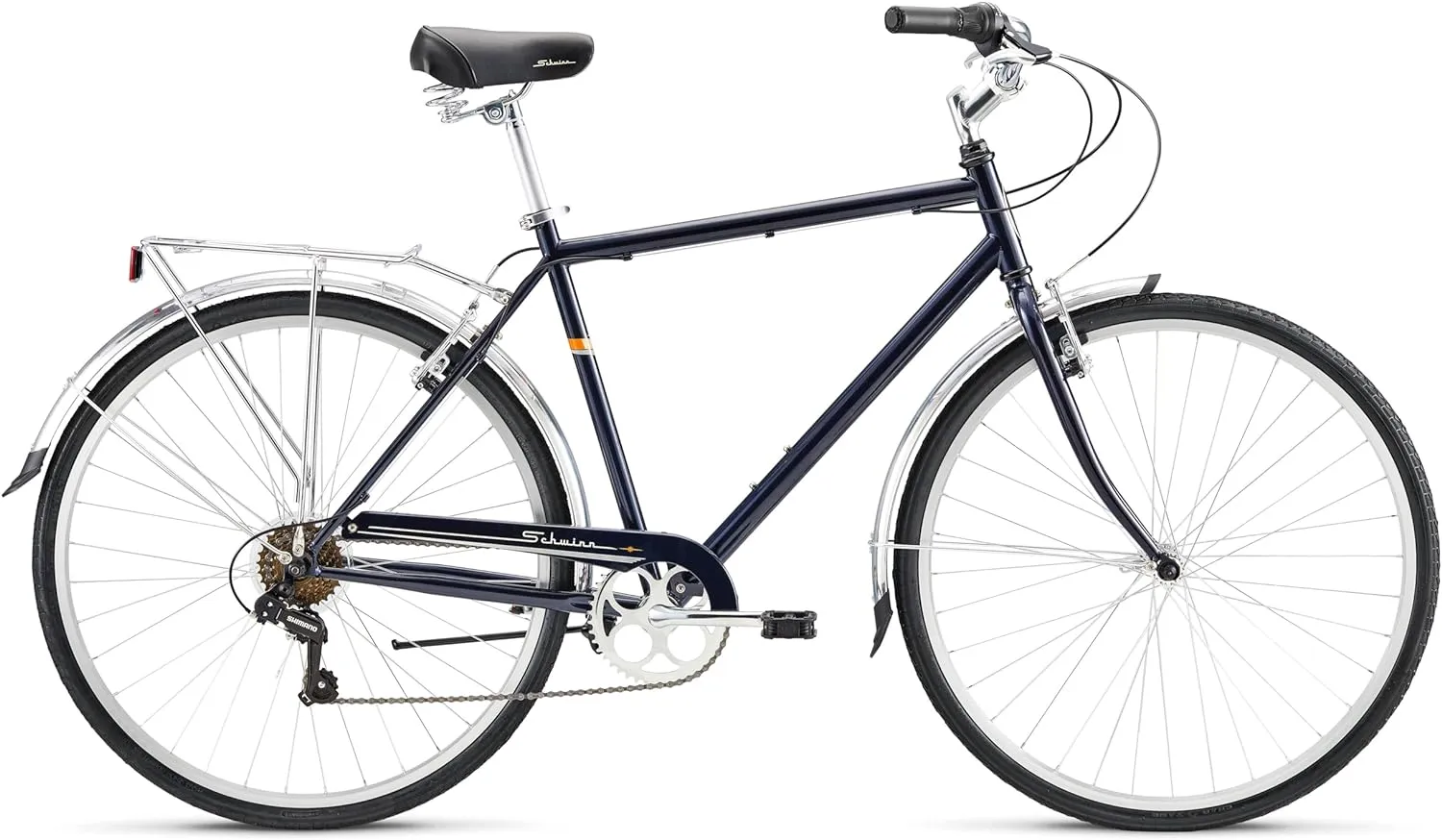 Schwinn Wayfarer Hybrid Bike, 700c Mens and Womens Bike, 7-Speed Hybrid Bicycle, Retro Steel Frame, Front and Rear Linear Pull Brakes, Fenders, Cargo Space, Adult Bicycle
