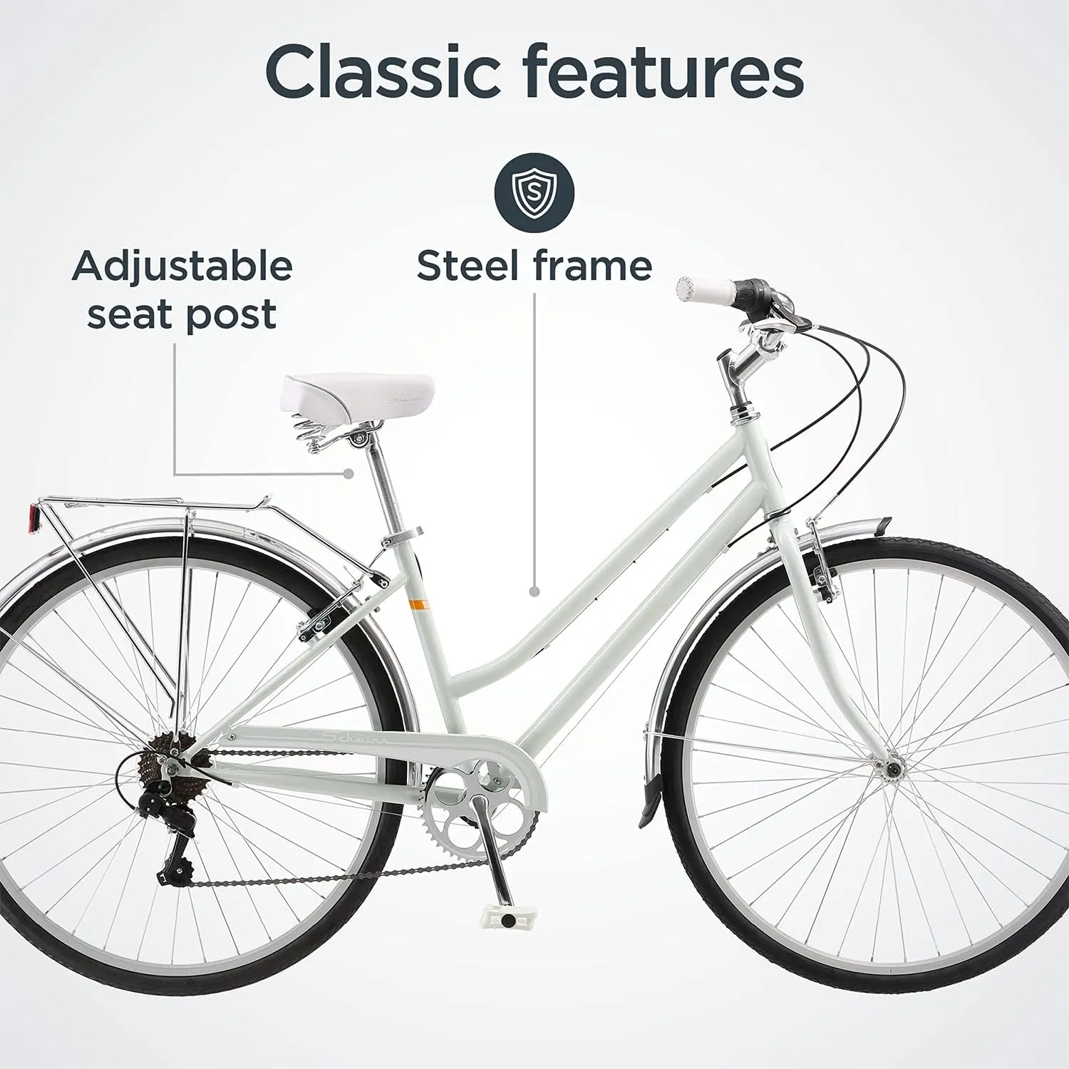 Schwinn Wayfarer Hybrid Bike, 700c Mens and Womens Bike, 7-Speed Hybrid Bicycle, Retro Steel Frame, Front and Rear Linear Pull Brakes, Fenders, Cargo Space, Adult Bicycle