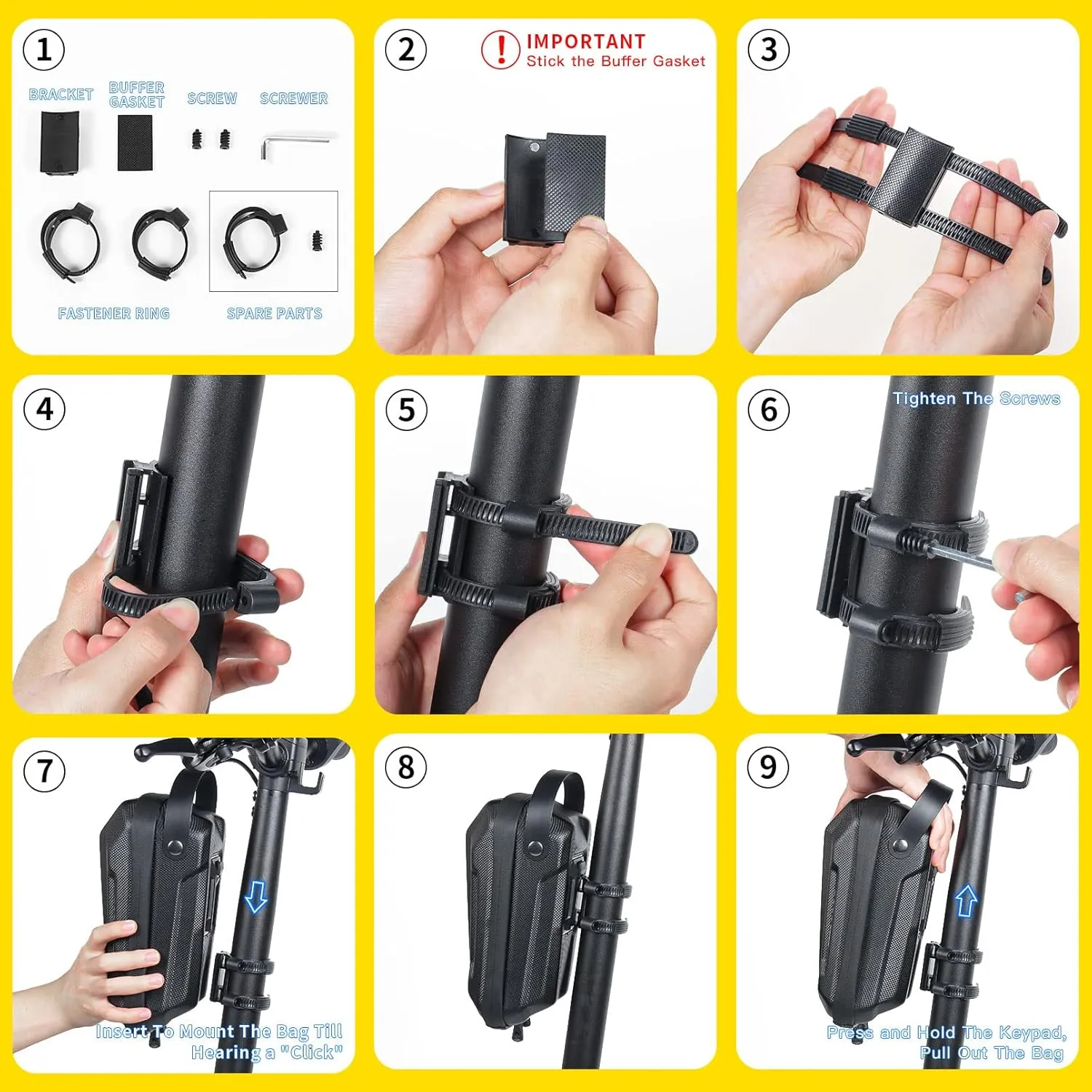 Scooter Storage Bag, Quick Release 2L Capacity Scooter Handlebar Bag for Carrying Charger Tools Repair Tools with Waterproof Hardshell, Compatible with Scooters, Bikes, Segway Ninebot and NIU