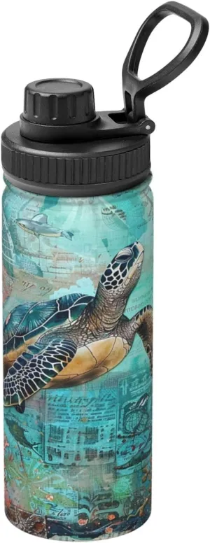 Sea Starfish Coral 18oz Vacuum Insulated Water Bottle with Spout Lid and Handle, Ocean Turtle Stainless Steel Thermal Water Jug, Leakproof Flask for Gym Hiking Travel Office
