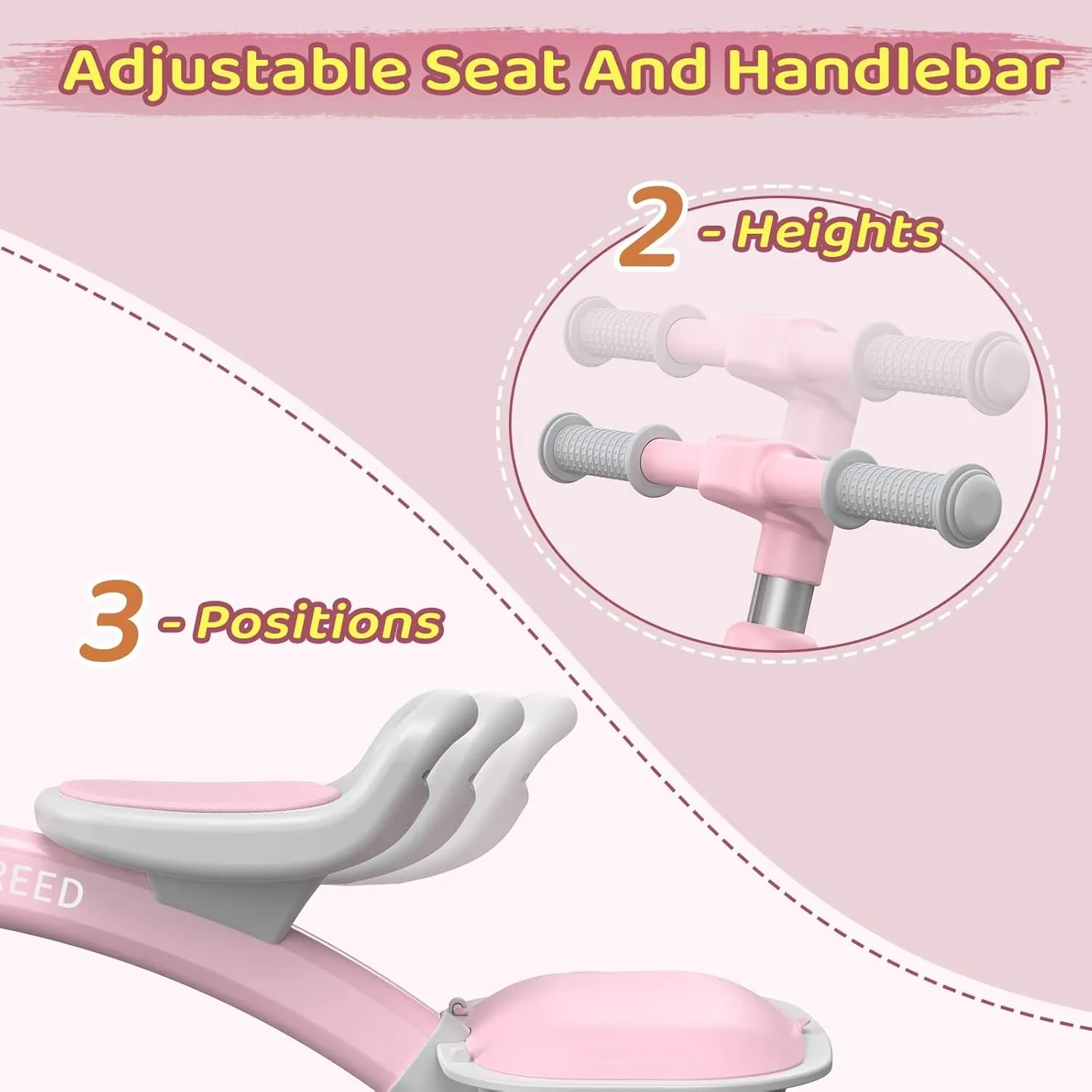 SEREED Colorful Lighting Toddler Tricycle for 2-5 Years Old Girls, Adjustable Seat&Handlebar Trike, Removable Basket, Birthday Gift Idea for Kids Ages 2  (Pink)