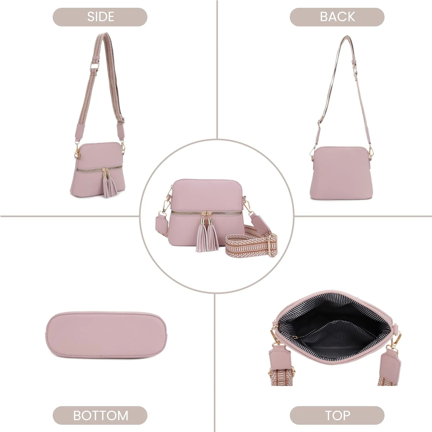 SG SUGU Lunar Lightweight Medium Dome Crossbody Bag Shoulder Bag with Tassel | Zipper Pocket | Adjustable Strap