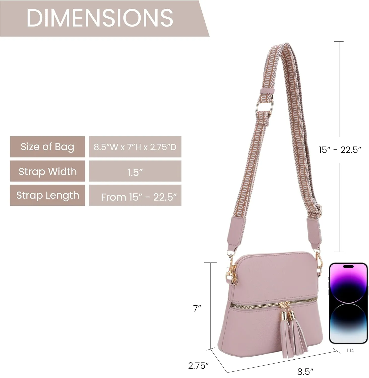 SG SUGU Lunar Lightweight Medium Dome Crossbody Bag Shoulder Bag with Tassel | Zipper Pocket | Adjustable Strap