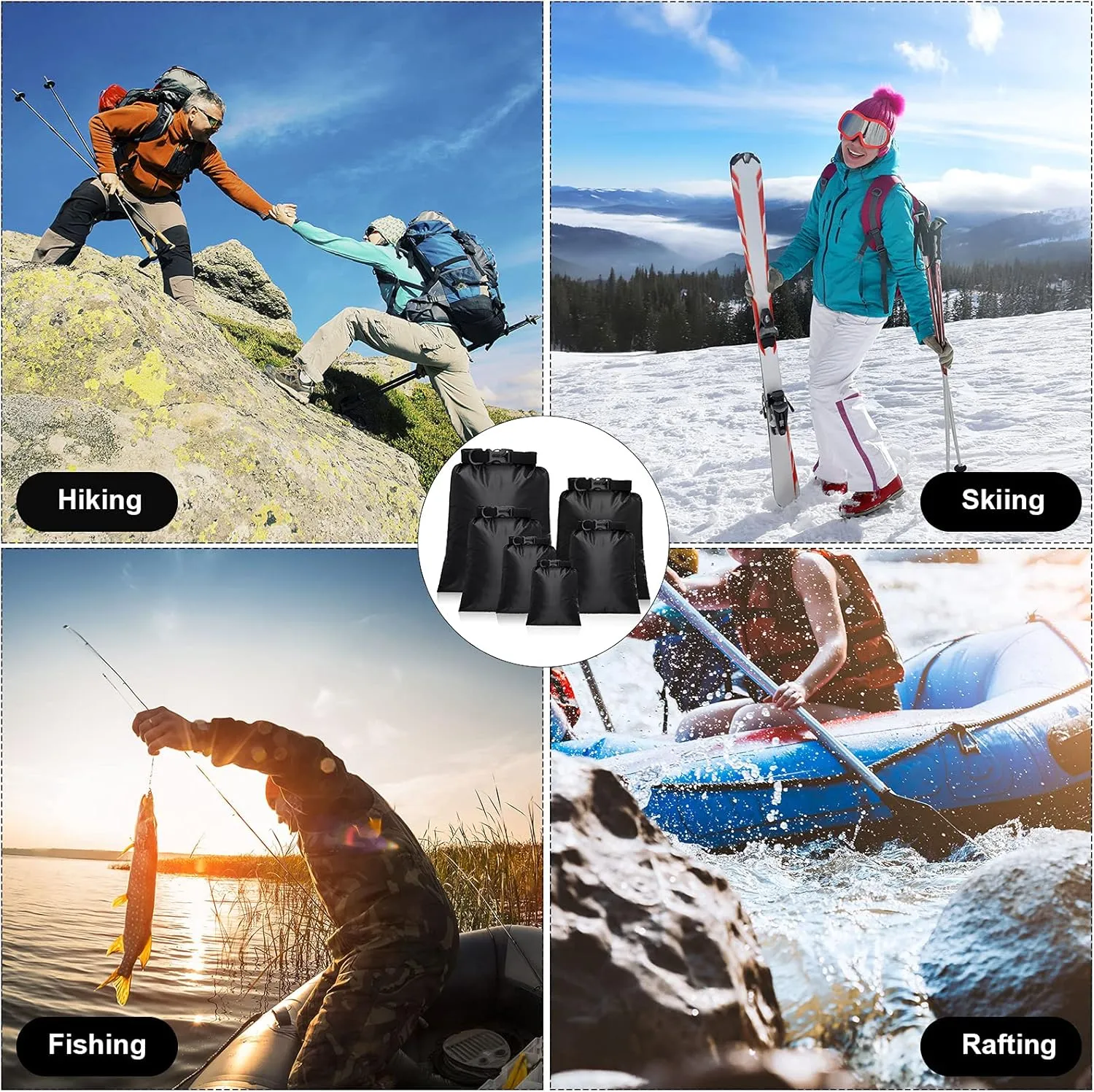 Shappy 6 Pcs Waterproof Dry Bag Set 6 Sizes Lightweight Sacks and Long Adjustable Shoulder Strap Outdoor Water Proof Keep Gear Dry Bag Stuff Sacks for Backpacking, Boating, Hiking, Camping (Black)