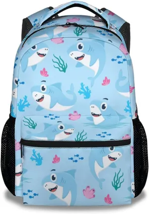 Shark Backpack for Boys Girls, 16 Inch Cute Backpack for School, Blue, Large Capacity, Durable, Lightweight Bookbag for Kids Travel