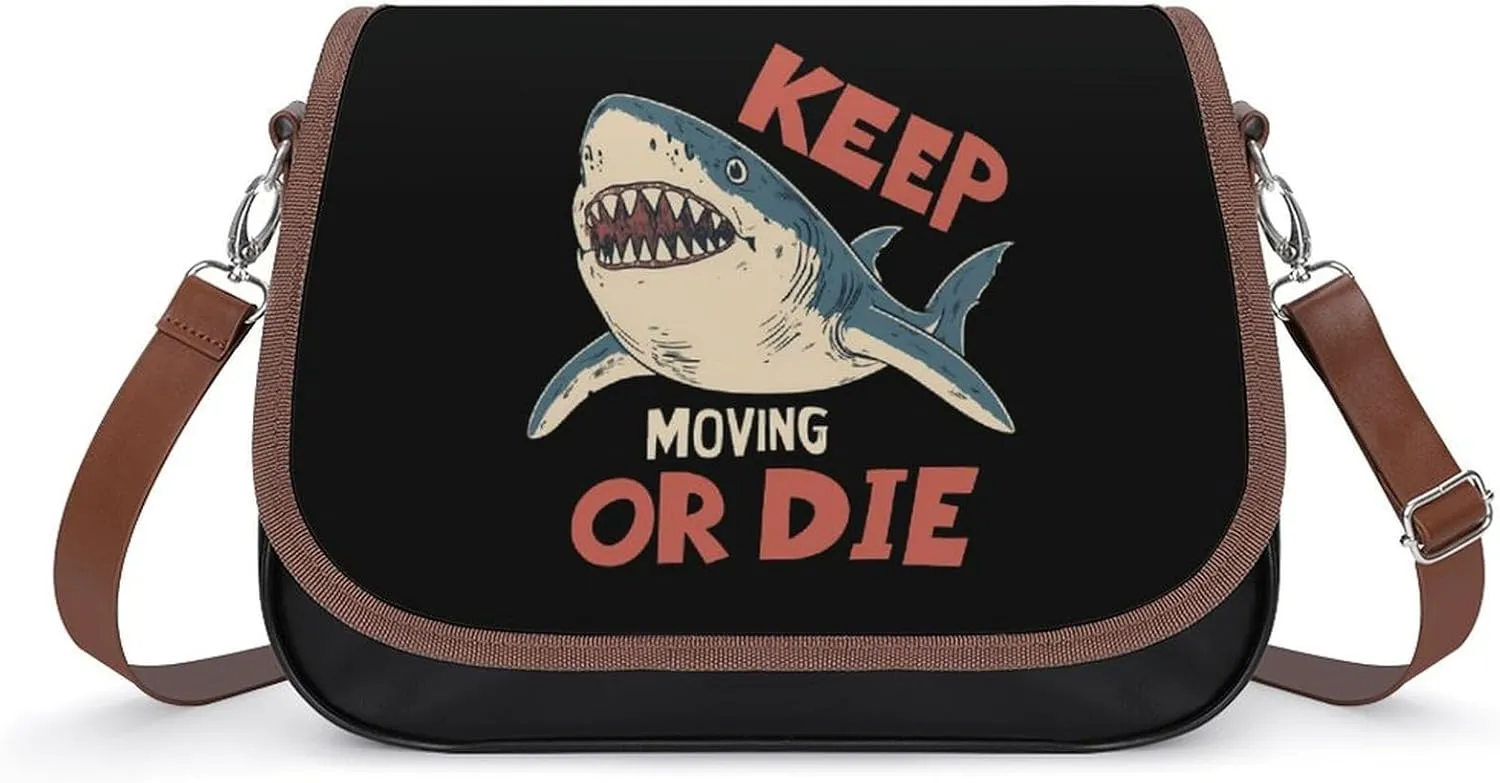 Shark Keep Moving Or Die Crossbody Bags for Women Shoulder Bag Flap Handbags Leather Cross Body Purse