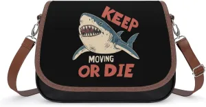 Shark Keep Moving Or Die Crossbody Bags for Women Shoulder Bag Flap Handbags Leather Cross Body Purse