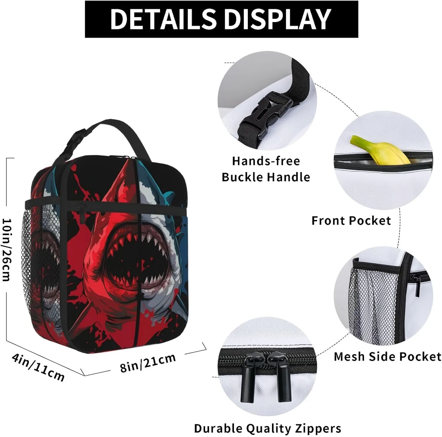 Shark Lunch Box Shark Lunch Boxes Bag Reusable Insulated Lunch Boxes Tote Bag Cooler Sack Food Handbags With Handle Portable Kit Waterproof Cooler Bag For Boys Girls Men Women School Work Picnic