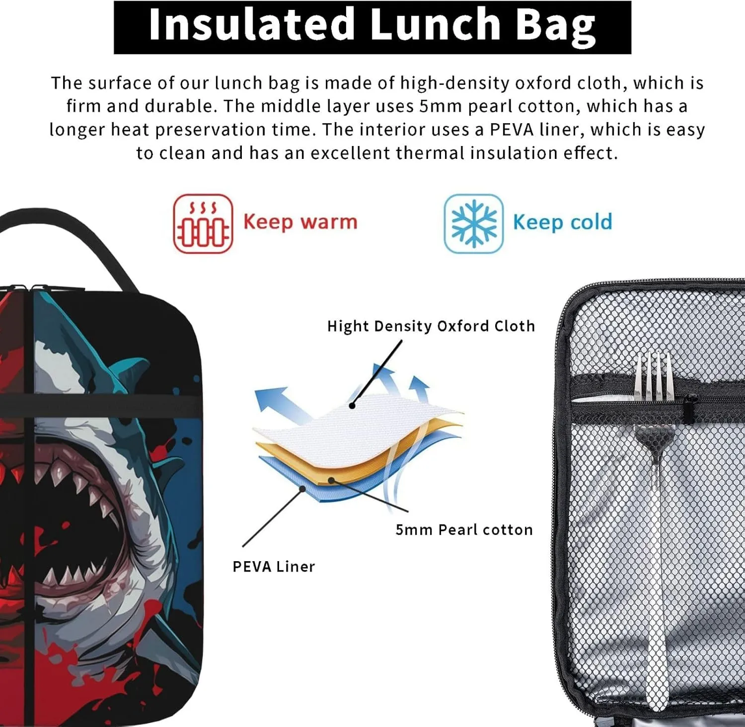 Shark Lunch Box Shark Lunch Boxes Bag Reusable Insulated Lunch Boxes Tote Bag Cooler Sack Food Handbags With Handle Portable Kit Waterproof Cooler Bag For Boys Girls Men Women School Work Picnic